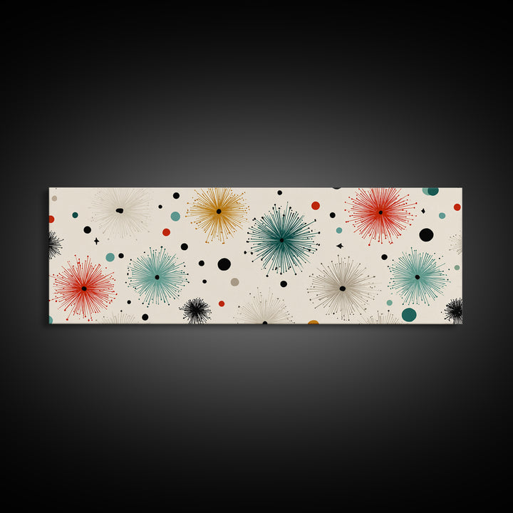 Multicolor Atomic Starburst Wall Art, Mid Century Modern Print, Retro Confetti Pattern Poster, Cream Background MCM Decor