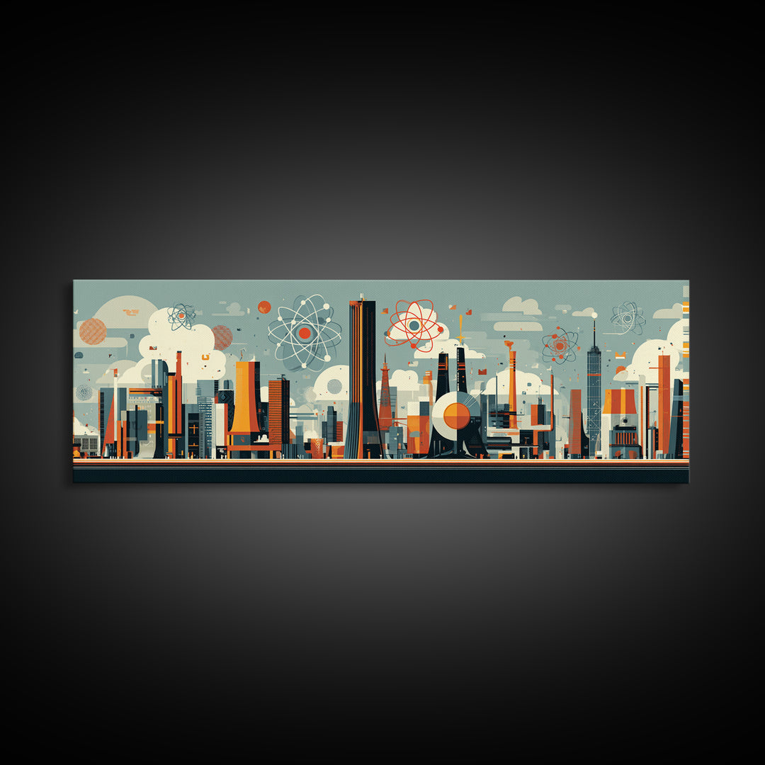 Atomic Midcentury City With Mod Towers Wall Art, Retro Modern Art Print, Geometric Skyline Poster, MCM Home Decor, Canvas Print