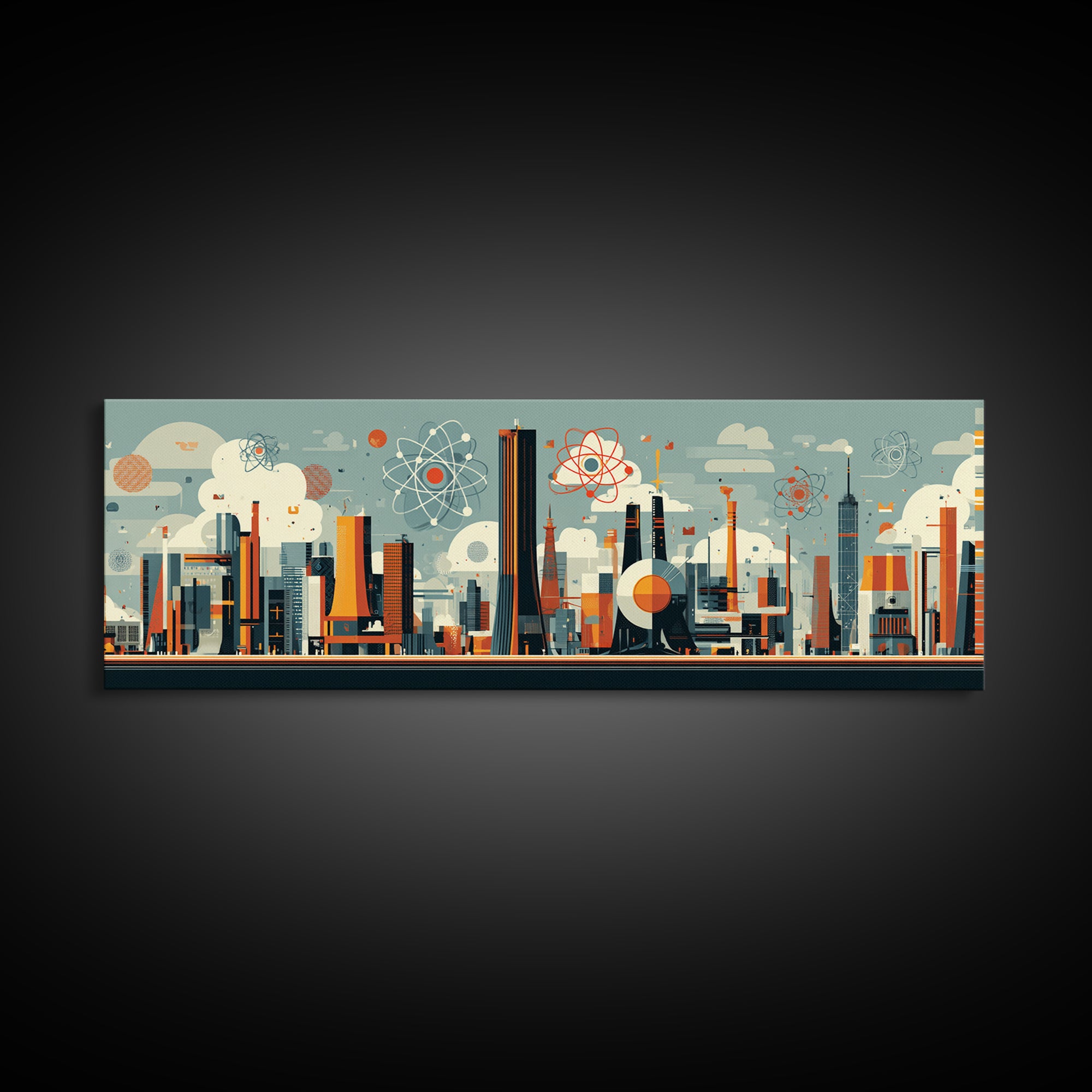 Atomic Midcentury City With Mod Towers Wall Art, Retro Modern Art Print, Geometric Skyline Poster, MCM Home Decor, Canvas Print
