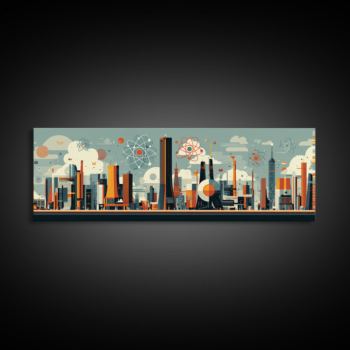 Atomic Midcentury City With Mod Towers Wall Art, Retro Modern Art Print, Geometric Skyline Poster, MCM Home Decor, Canvas Print