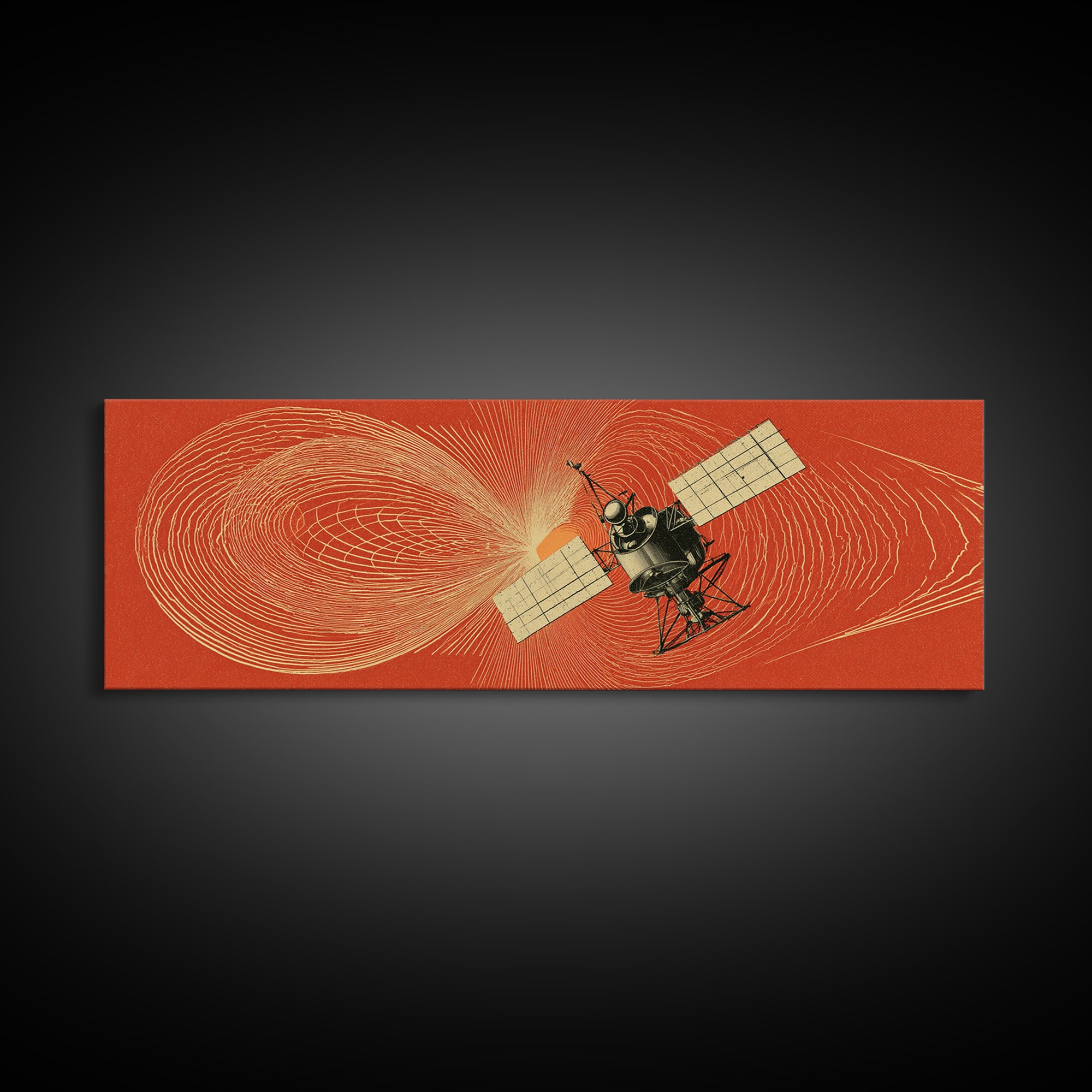 Orange Satellite Magnetic Field Wall Art, Retro Space Science Poster, Modern Abstract Art Print, Midcentury Office Decor
