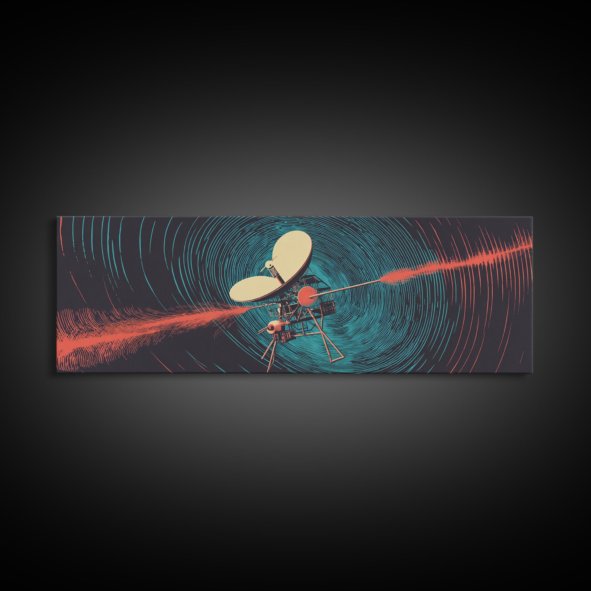 Deep Space Probe Signal Wall Art, Blue Spiral Radio Waves, Retro Sci Fi Poster, Modern Abstract Living Room And Office Decor Print