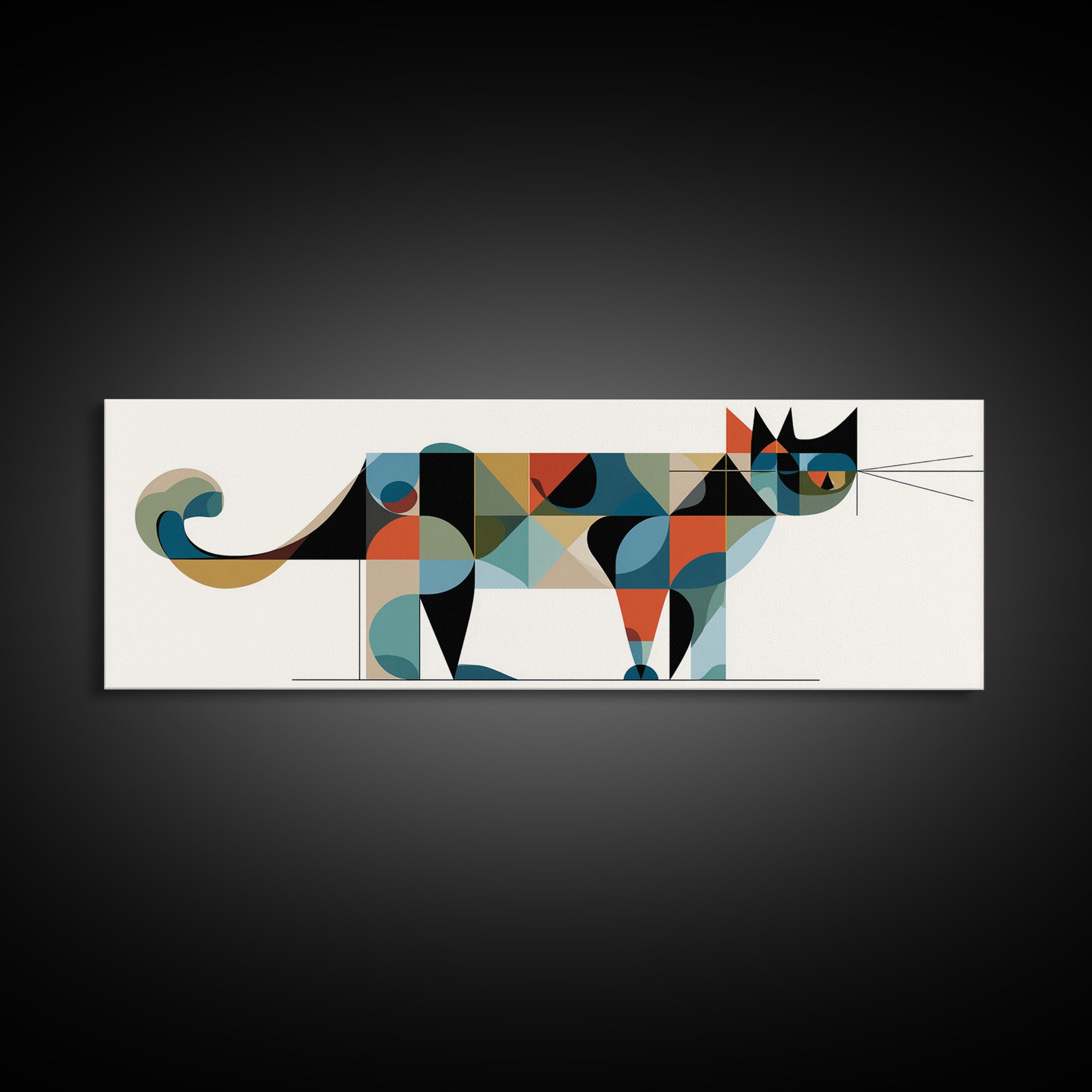 Abstract Mid Century Cat With Geometric Shapes, Canvas Print, Modern Wall Art, Bauhaus Poster, Minimalist Home Decor Print