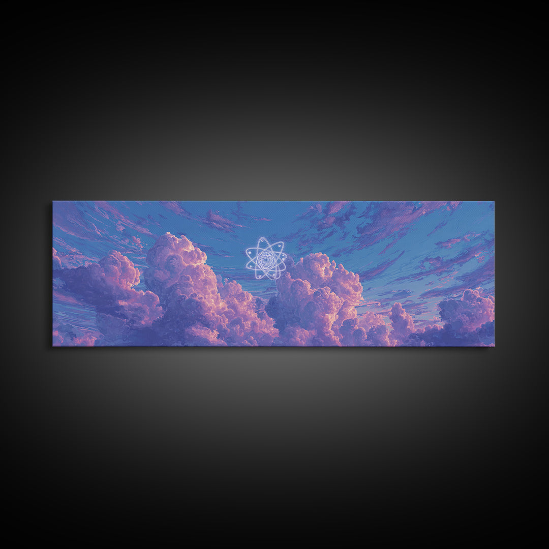 Purple Dream Clouds With Atomic Star Wall Art, Retro Sci Fi Sky Poster, Midcentury Modern Decor, Cosmic Canvas Print, Bedroom Decor