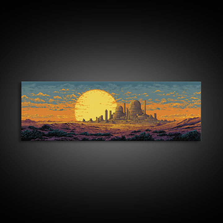 Desert Observatory Sunset Canvas Print, Retro Sci Fi Wall Art, Mid Century Modern Landscape Poster, Orange Astronomy Decor