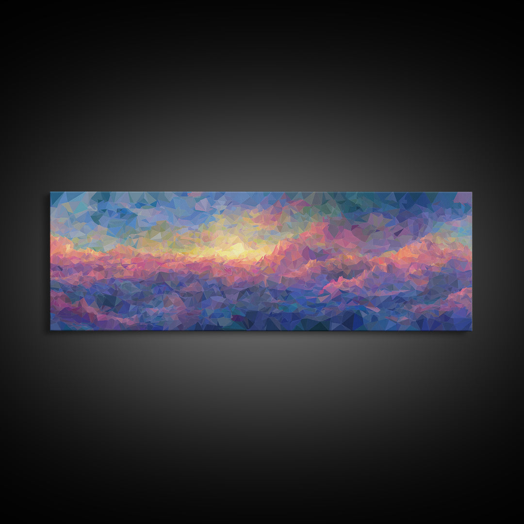 Pastel Low Poly Mountain Sunrise Wall Art, Colorful Landscape Print, Modern Abstract Art, Bedroom Decor, Large Canvas Poster