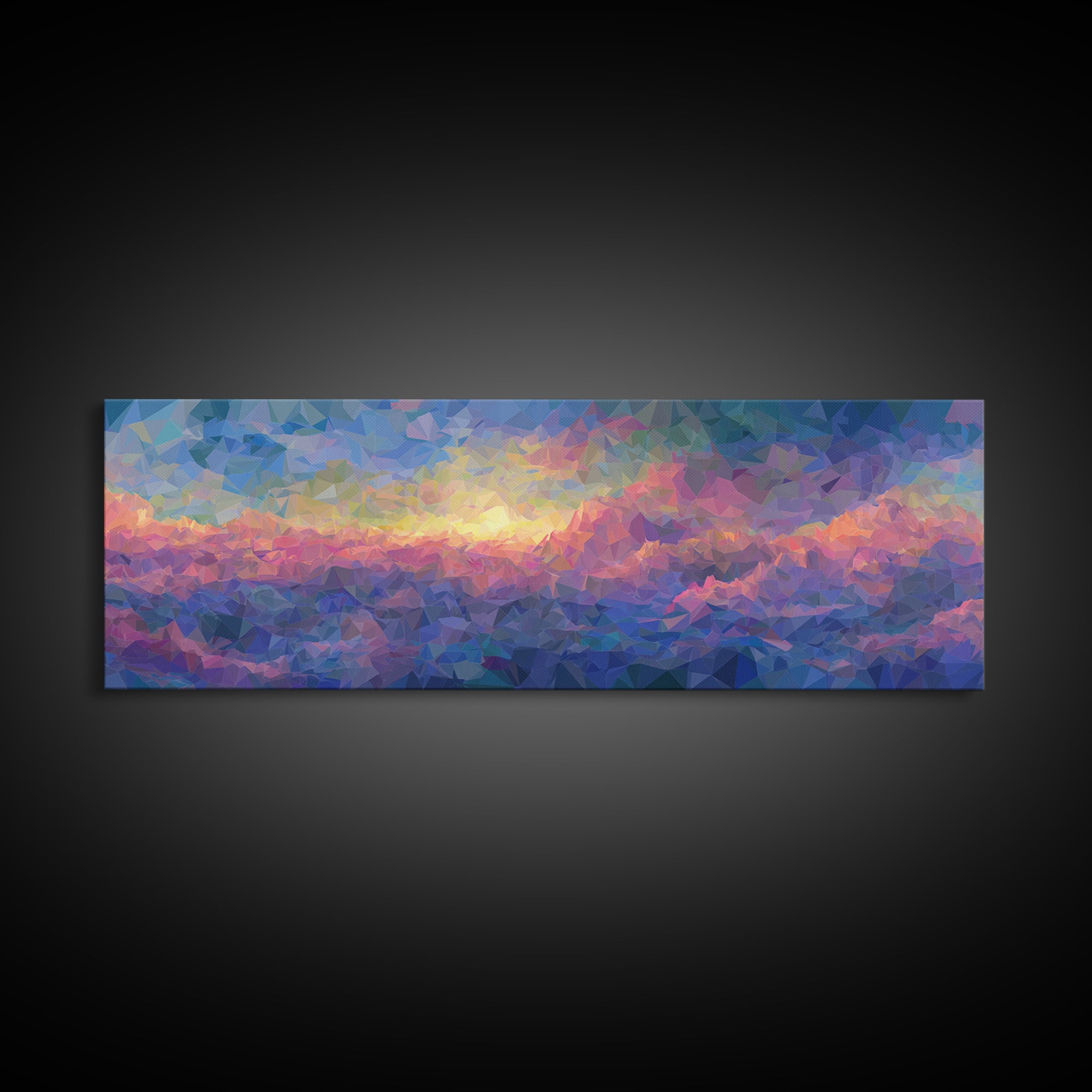 Pastel Low Poly Mountain Sunrise Wall Art, Colorful Landscape Print, Modern Abstract Art, Bedroom Decor, Large Canvas Poster