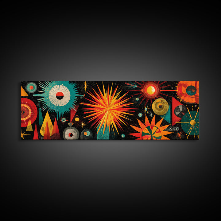 Atomic Starburst Fireworks Wall Art, Midcentury Modern Space Age Print, Retro MCM Canvas For Living Room Decor Poster Gift