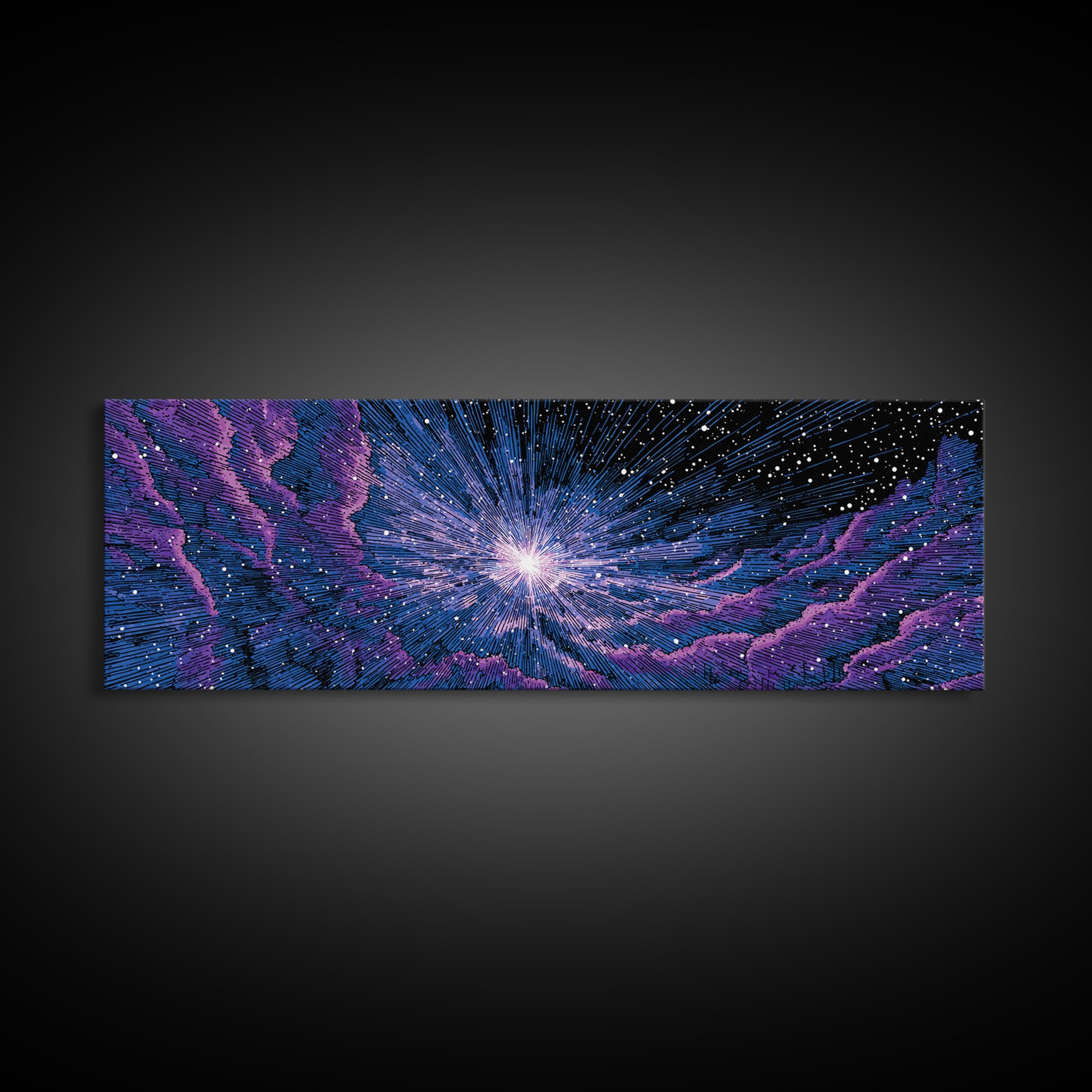 Purple Blue Cosmic Starfield Wall Art, Modern Abstract Space Canvas, Retro Sci Fi Digital Print For Bedroom Decor Poster