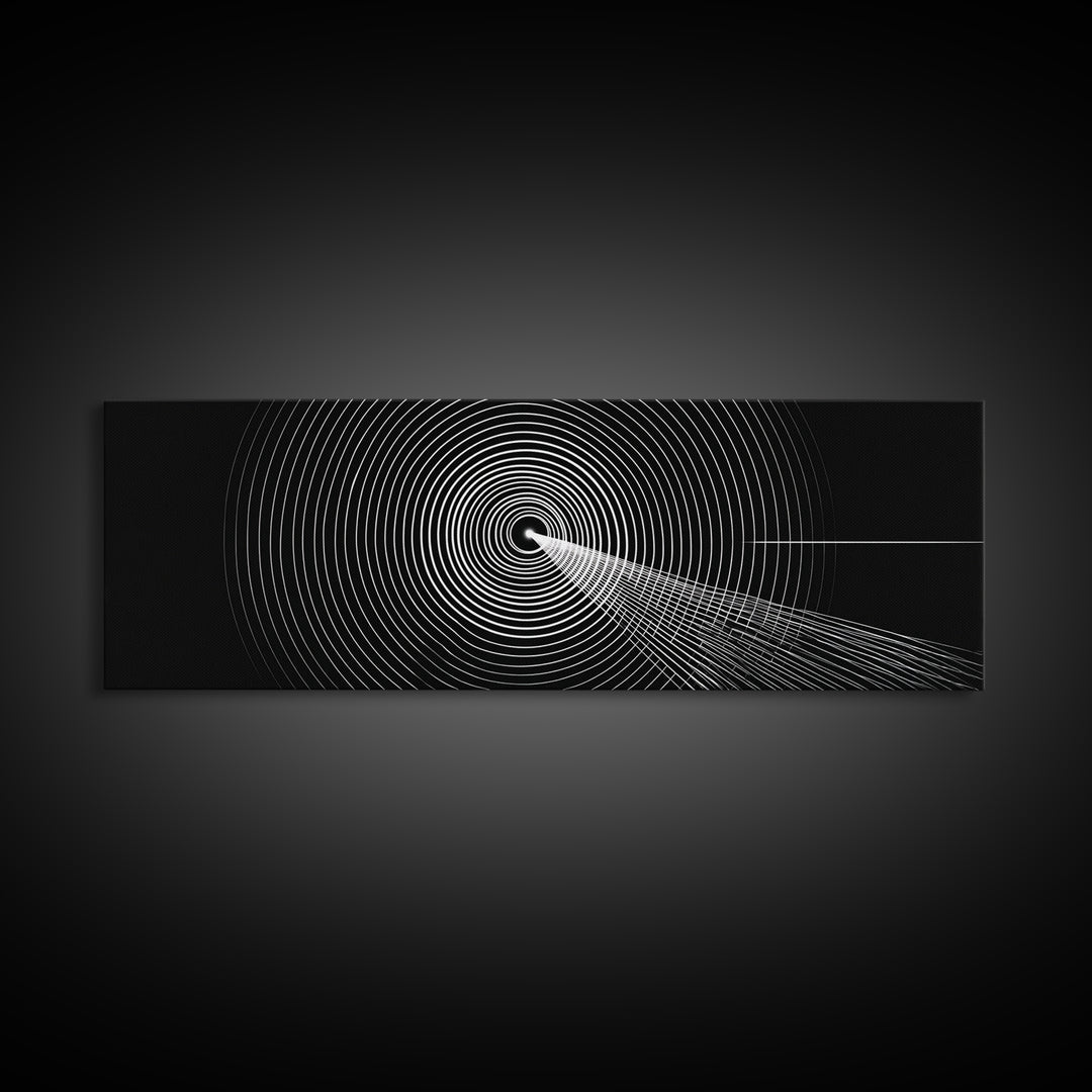 Black White Concentric Tunnel Wall Art, Modern Op Art Line Print, Minimal Geometric Canvas For Office And Game Room Decor