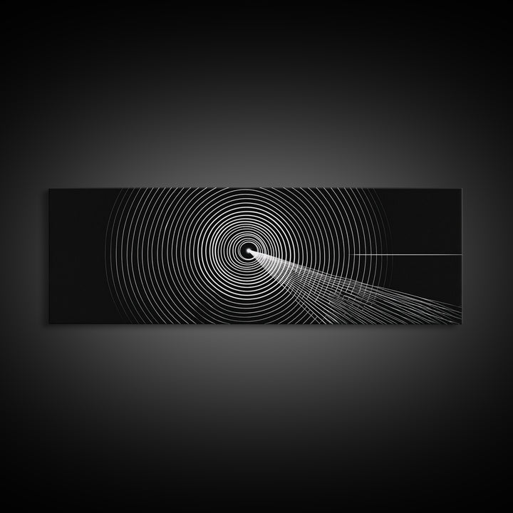 Black White Concentric Tunnel Wall Art, Modern Op Art Line Print, Minimal Geometric Canvas For Office And Game Room Decor