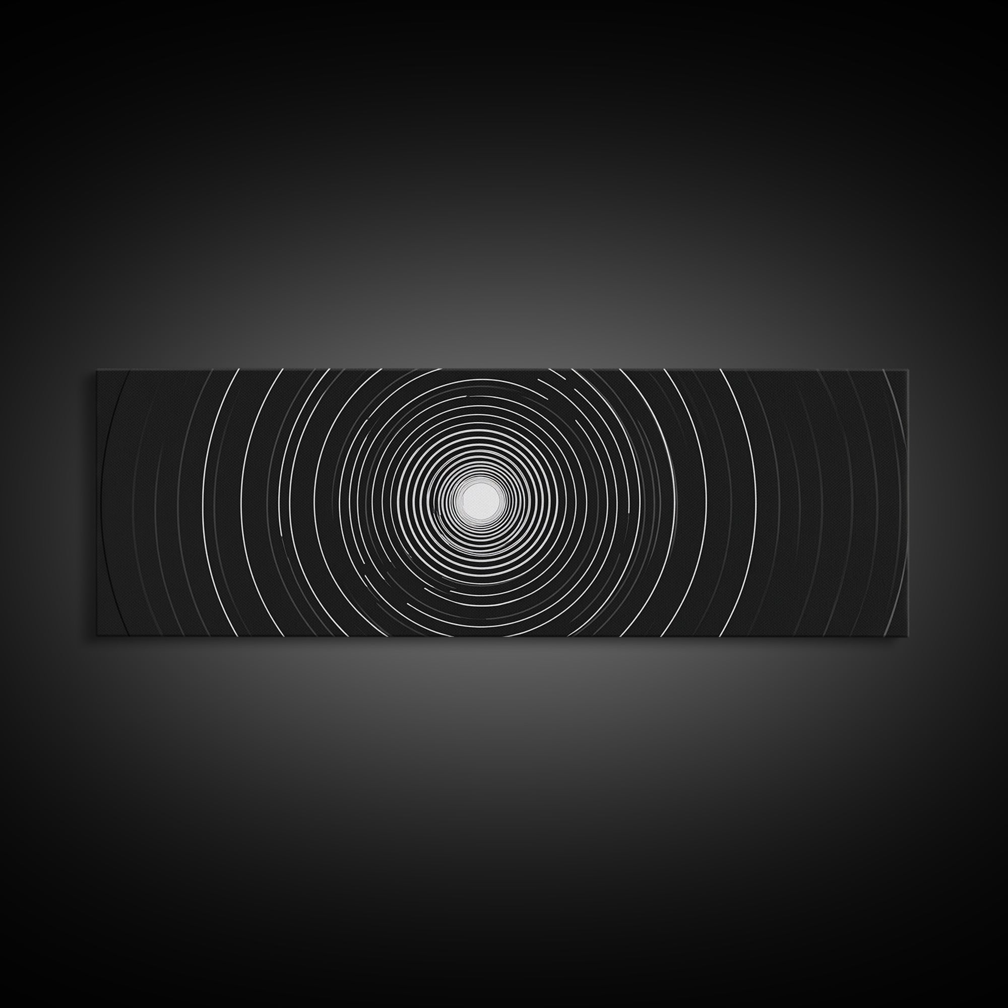 White Light Concentric Circle Canvas Print, Black Modern Op Art Wall Decor, Minimal Geometric Poster For Home Office Space