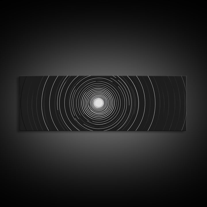 White Light Concentric Circle Canvas Print, Black Modern Op Art Wall Decor, Minimal Geometric Poster For Home Office Space