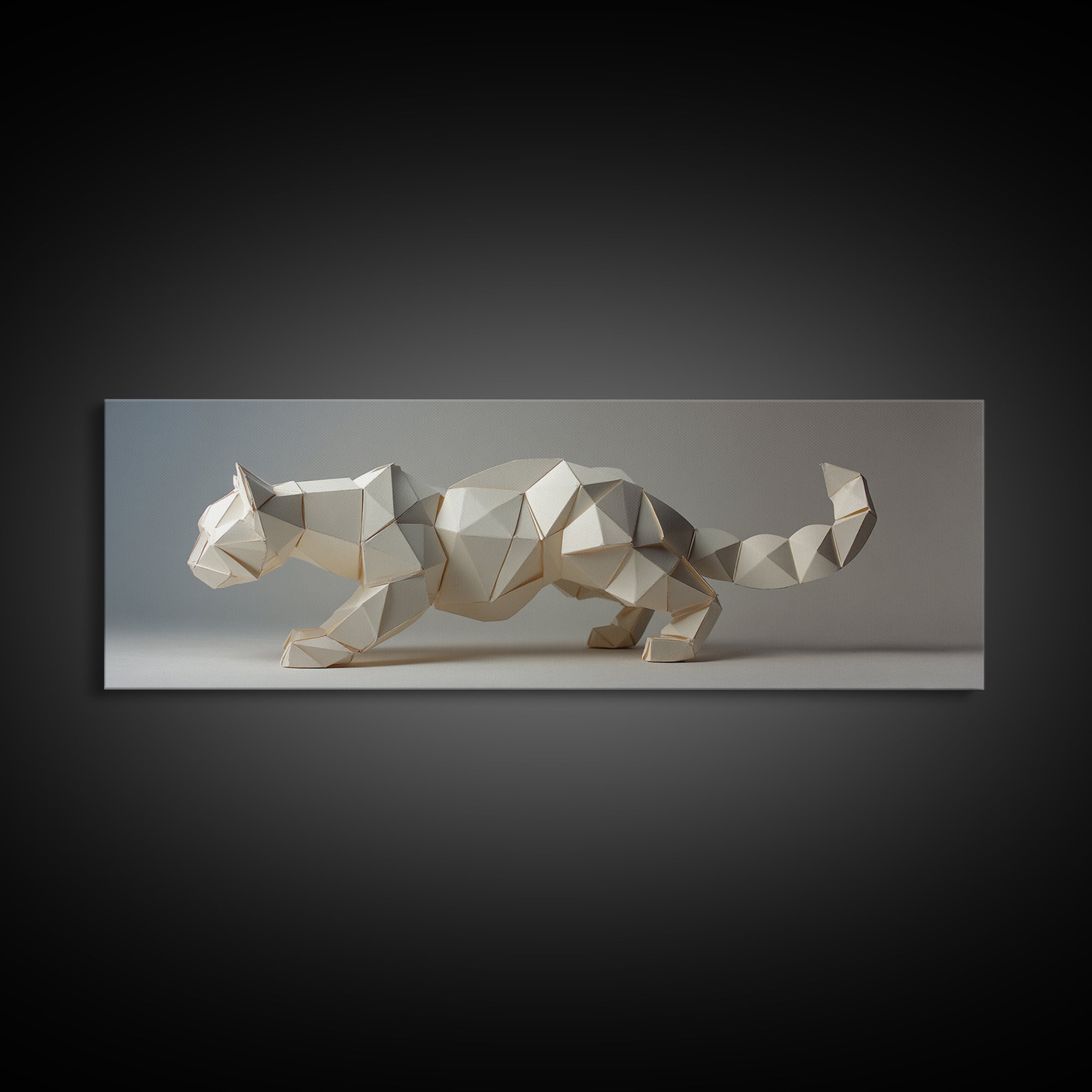 Faceted Low Poly Wild Cat Wall Art, Midcentury Modern Art Print, Minimalist Animal Decor, Abstract MCM Home Decor Gift For Living Room