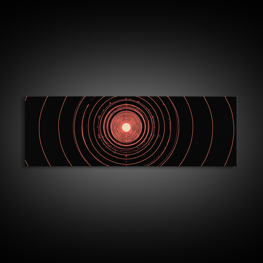 Orange Red Concentric Circle Wall Art, Modern Abstract Op Art Print, Cosmic Retro Minimal Poster For Bedroom Gallery Decor