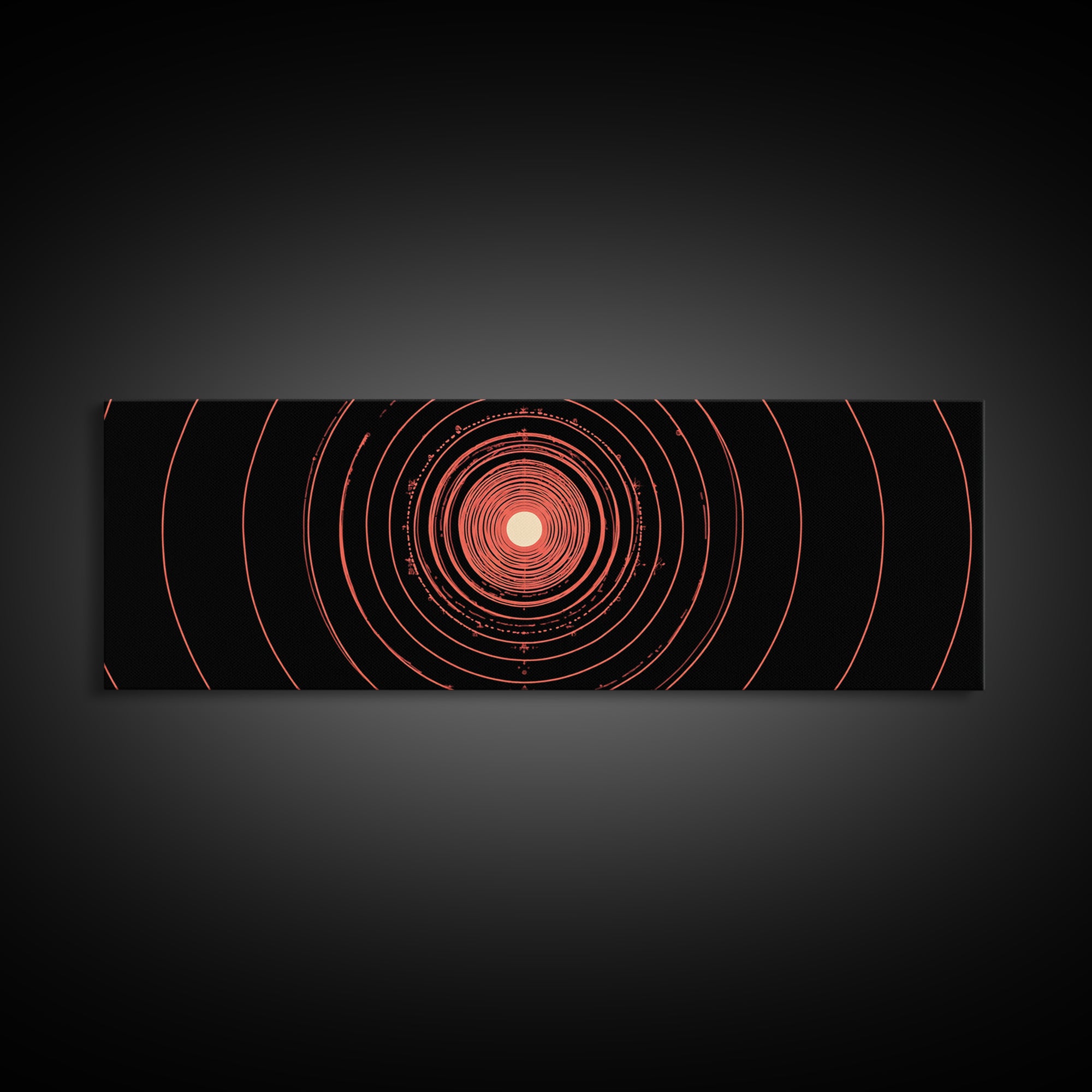 Orange Red Concentric Circle Wall Art, Modern Abstract Op Art Print, Cosmic Retro Minimal Poster For Bedroom Gallery Decor