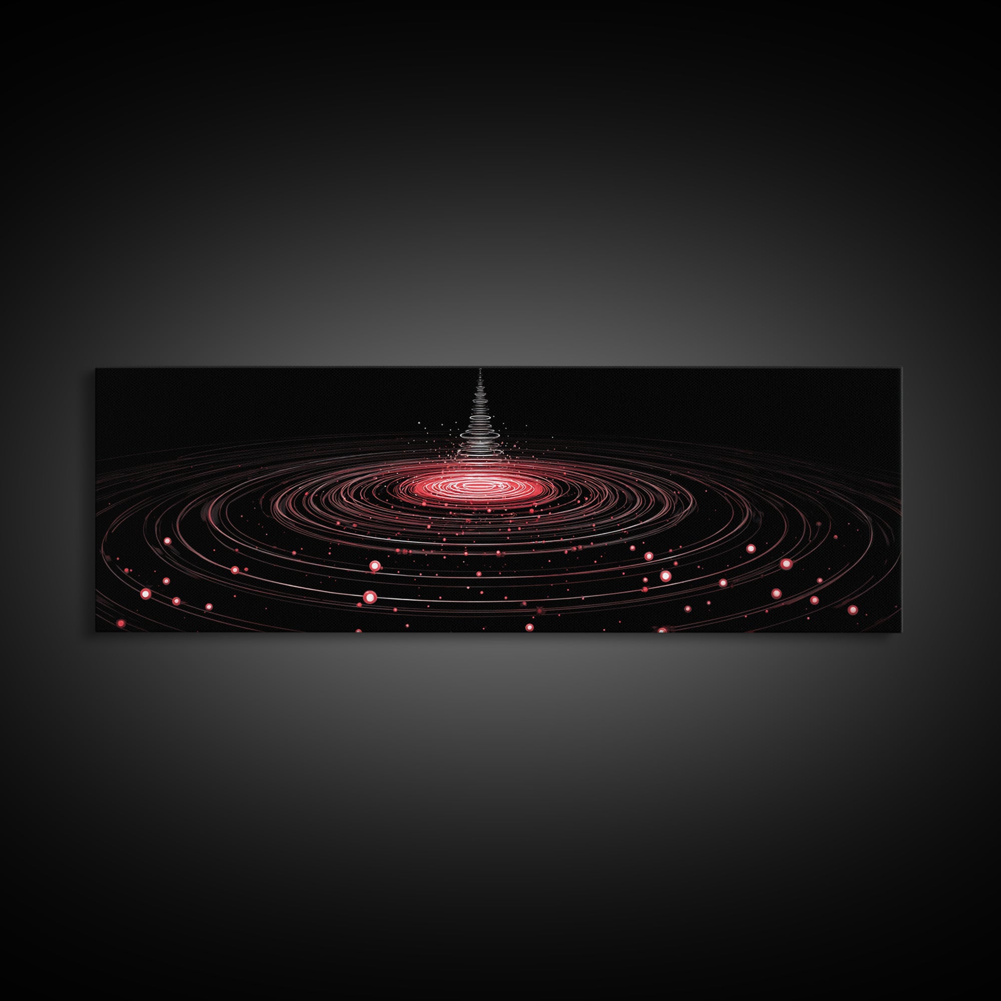 Red Orbital Light Rings In Black Space Canvas Print, Futuristic Abstract Art, Modern Wall Decor, Retro Sci Fi Poster, Digital Art Print