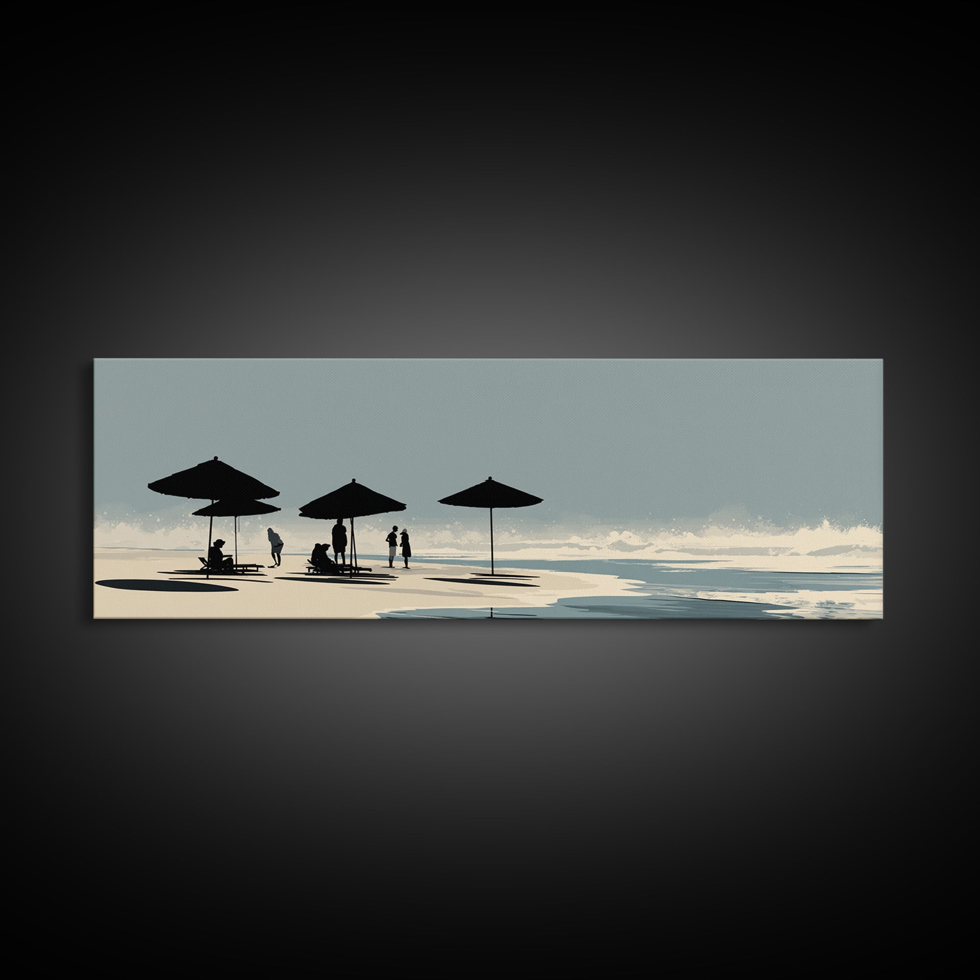 Minimal Beach Umbrella Silhouettes Canvas Print, Coastal Wall Art, Scandinavian Modern Decor, Neutral Living Room Art, Office Decor