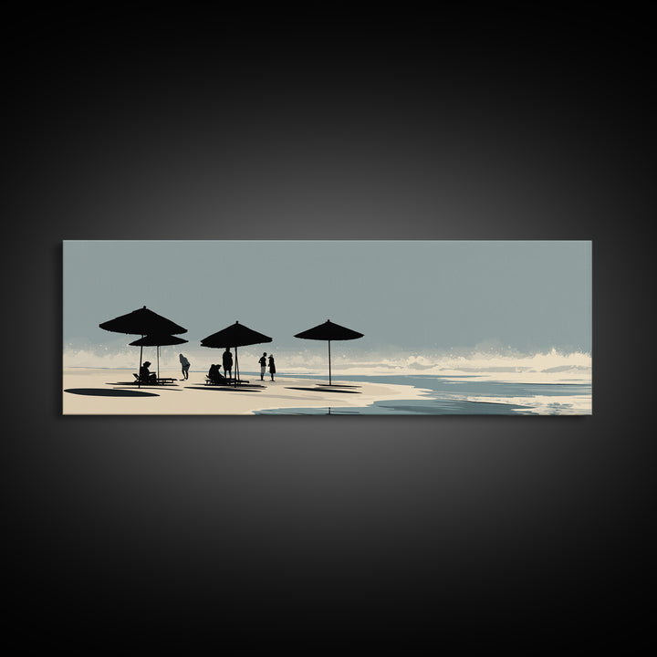 Minimal Beach Umbrella Silhouettes Canvas Print, Coastal Wall Art, Scandinavian Modern Decor, Neutral Living Room Art, Office Decor