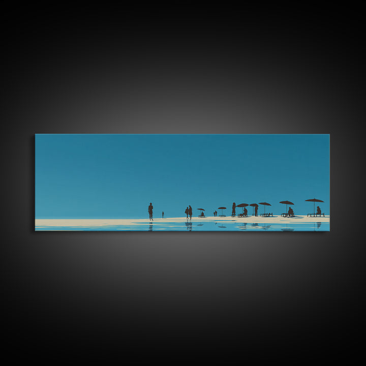 Minimal Blue Beach Horizon With Tiny Figures Wall Art, Coastal Landscape Print, Modern Wall Decor, Scandinavian Print, Large Prints