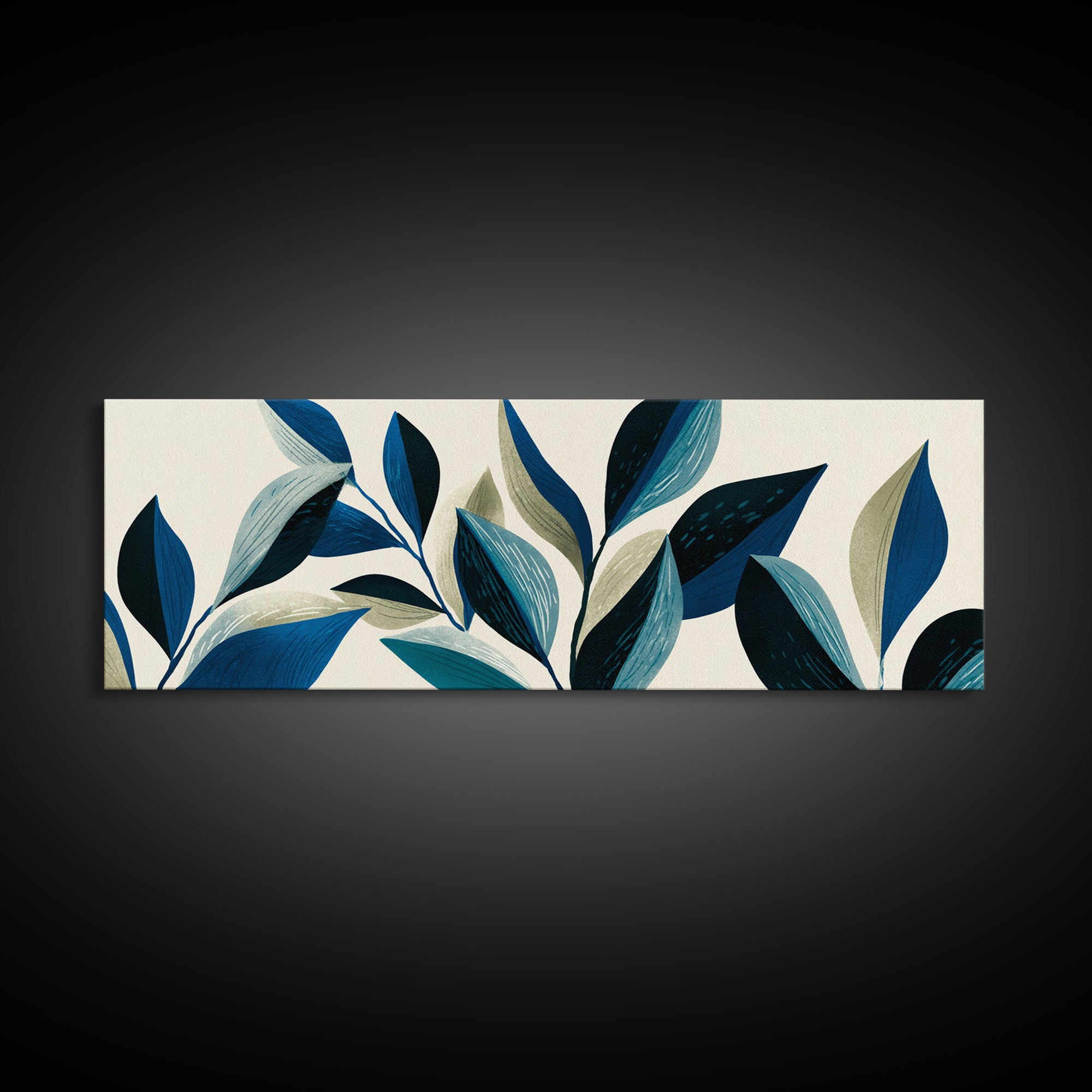 Blue Botanical Branches On Cream Wall Art, Minimalist Nature Print, Midcentury Modern Decor, Scandinavian Home Art Poster