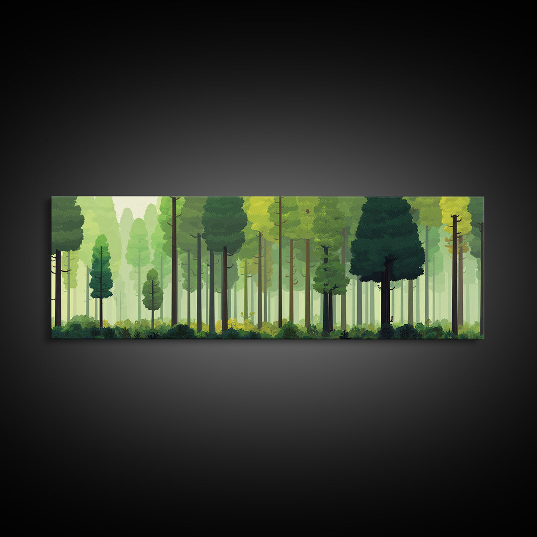 Soft Green Woodland Forest Wall Art, Midcentury Modern Nature Print, Scandinavian Modern Decor, Large Canvas Landscape Art