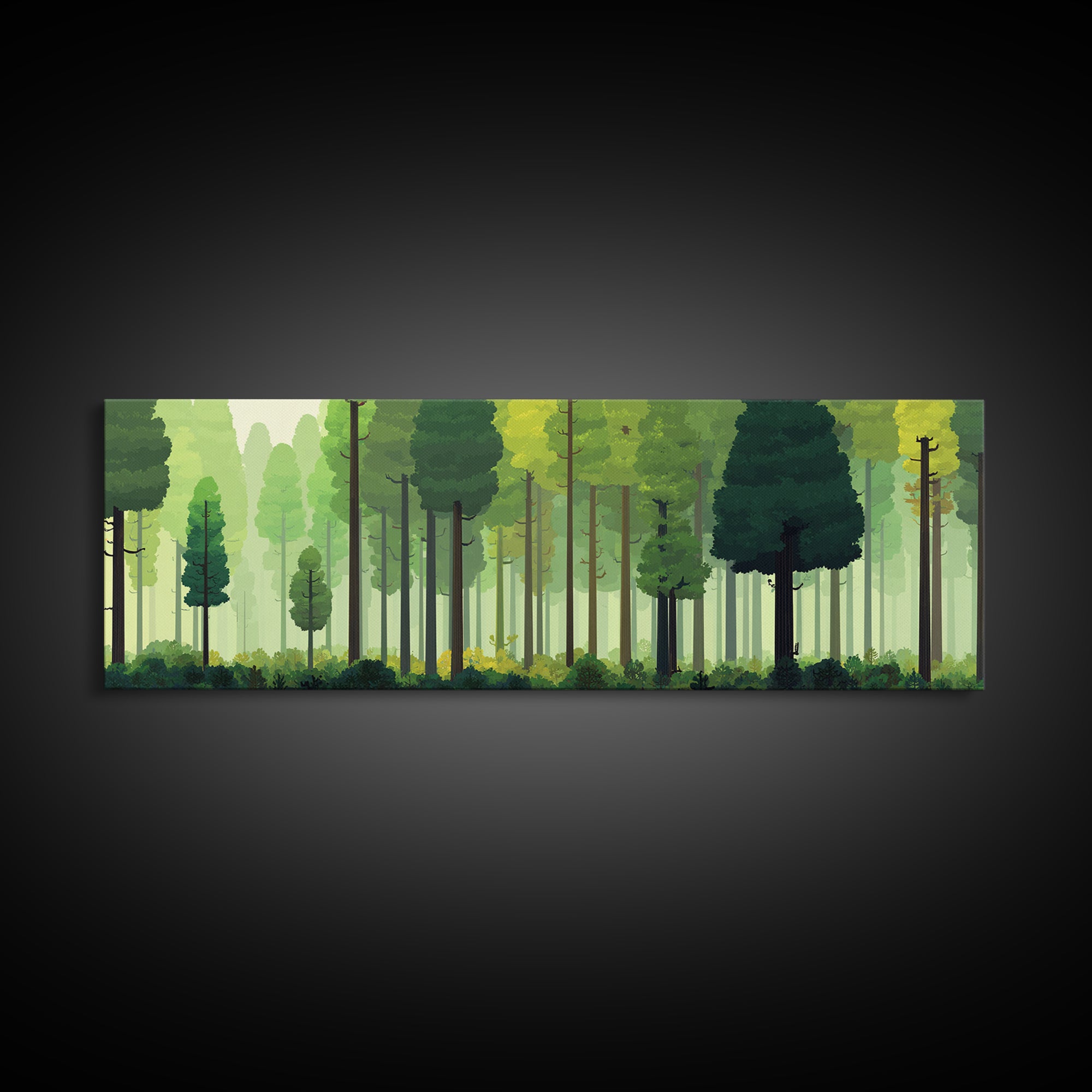 Soft Green Woodland Forest Wall Art, Midcentury Modern Nature Print, Scandinavian Modern Decor, Large Canvas Landscape Art