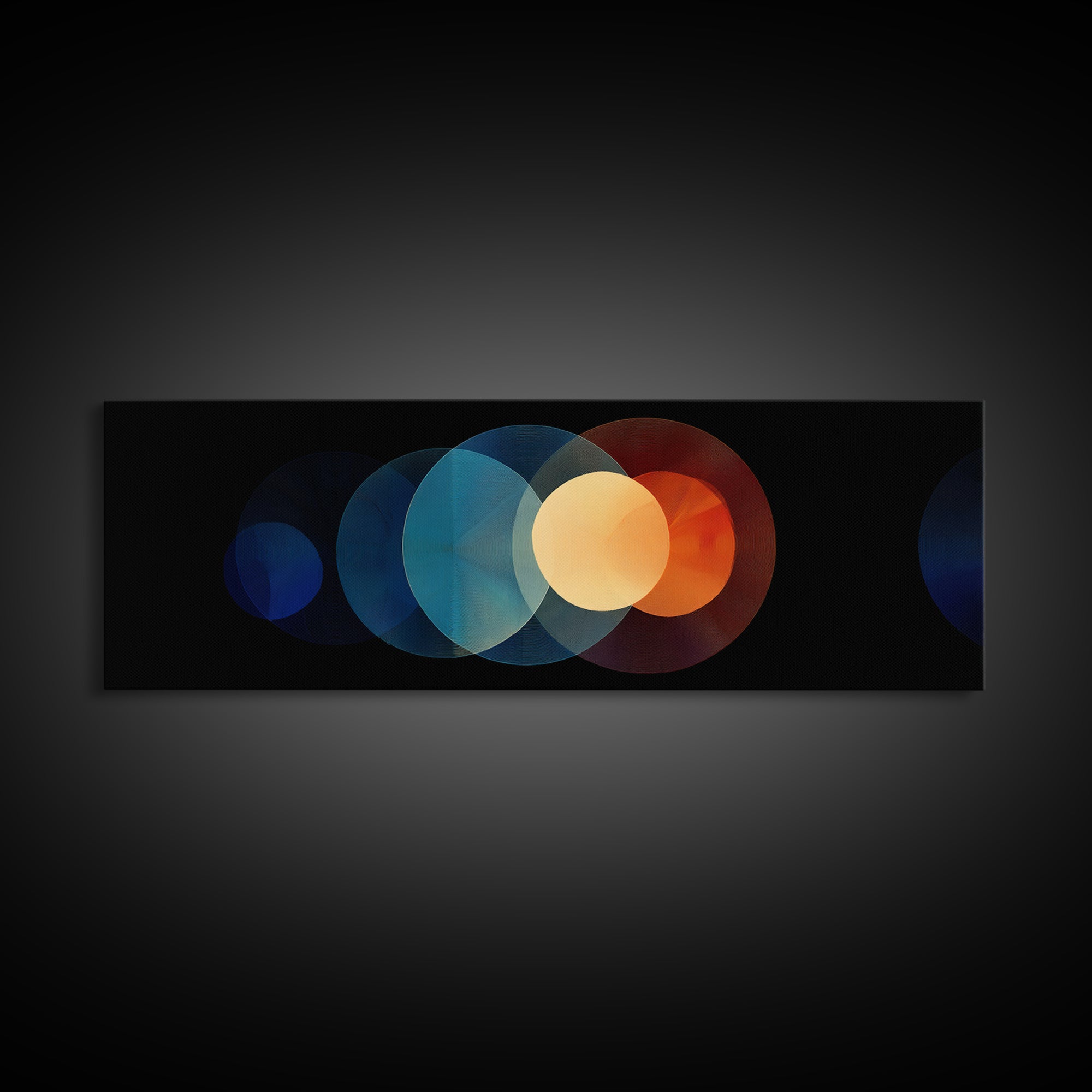 Overlapping Retro Circle Abstract Wall Art, Midcentury Modern Geometric Print, Orange Blue Black Decor, Atomic Canvas Art