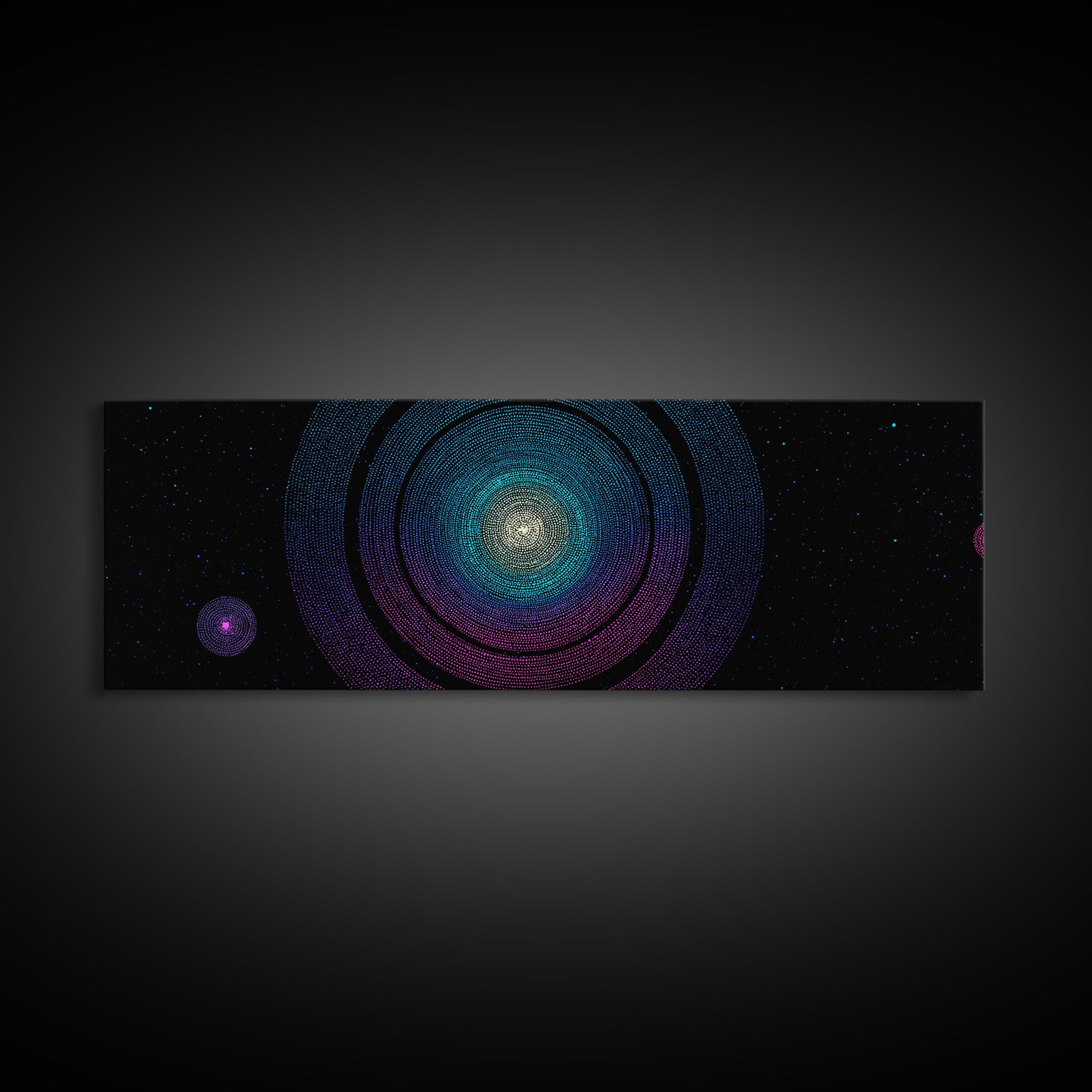 Glowing Nebula Mandala Canvas Print, Midcentury Modern Space Wall Art, Blue Purple Cosmic Decor, Geometric Star Poster Art