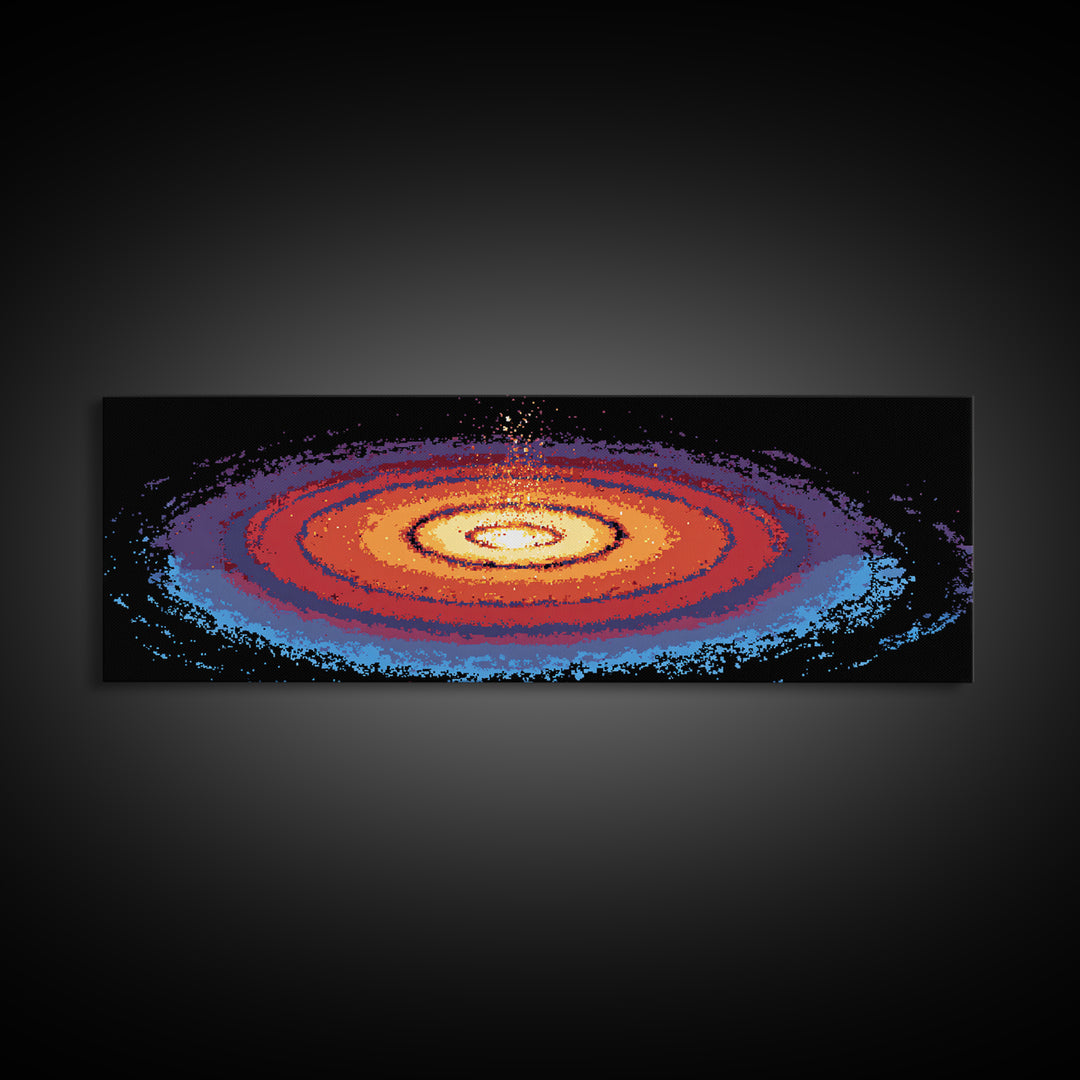 Orange Blue Spiral Galaxy Wall Art, Midcentury Modern Space Abstract Print, Cosmic Retro Decor, Large Canvas Statement Art