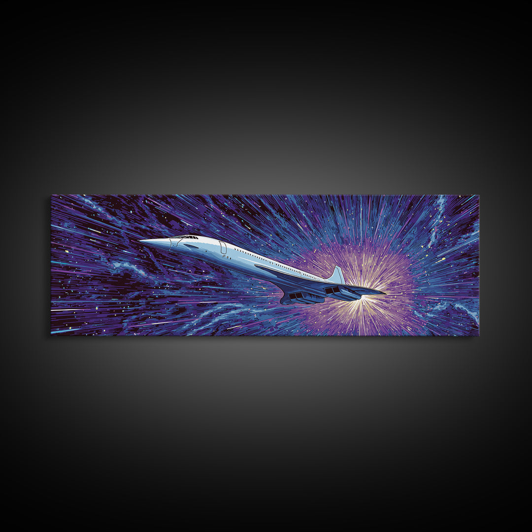 Supersonic Jet Starburst Wall Art, Midcentury Modern Space Poster, Retro Sci Fi Canvas Print, Aviation Wall Decor Gift For Him