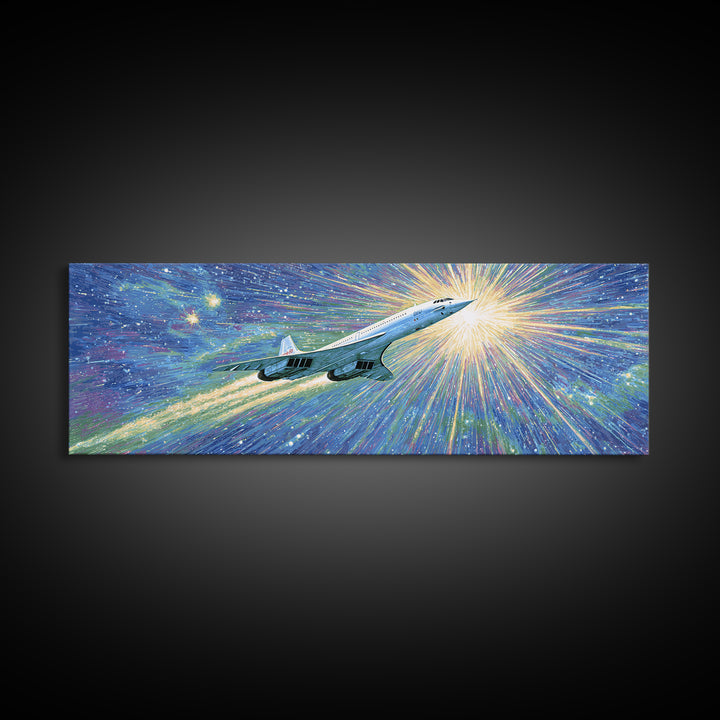 Supersonic Jet In Cosmic Starburst Canvas Print, Retro Sci Fi Wall Decor, Midcentury Modern Art, Space Poster Gift, Home Office Decor