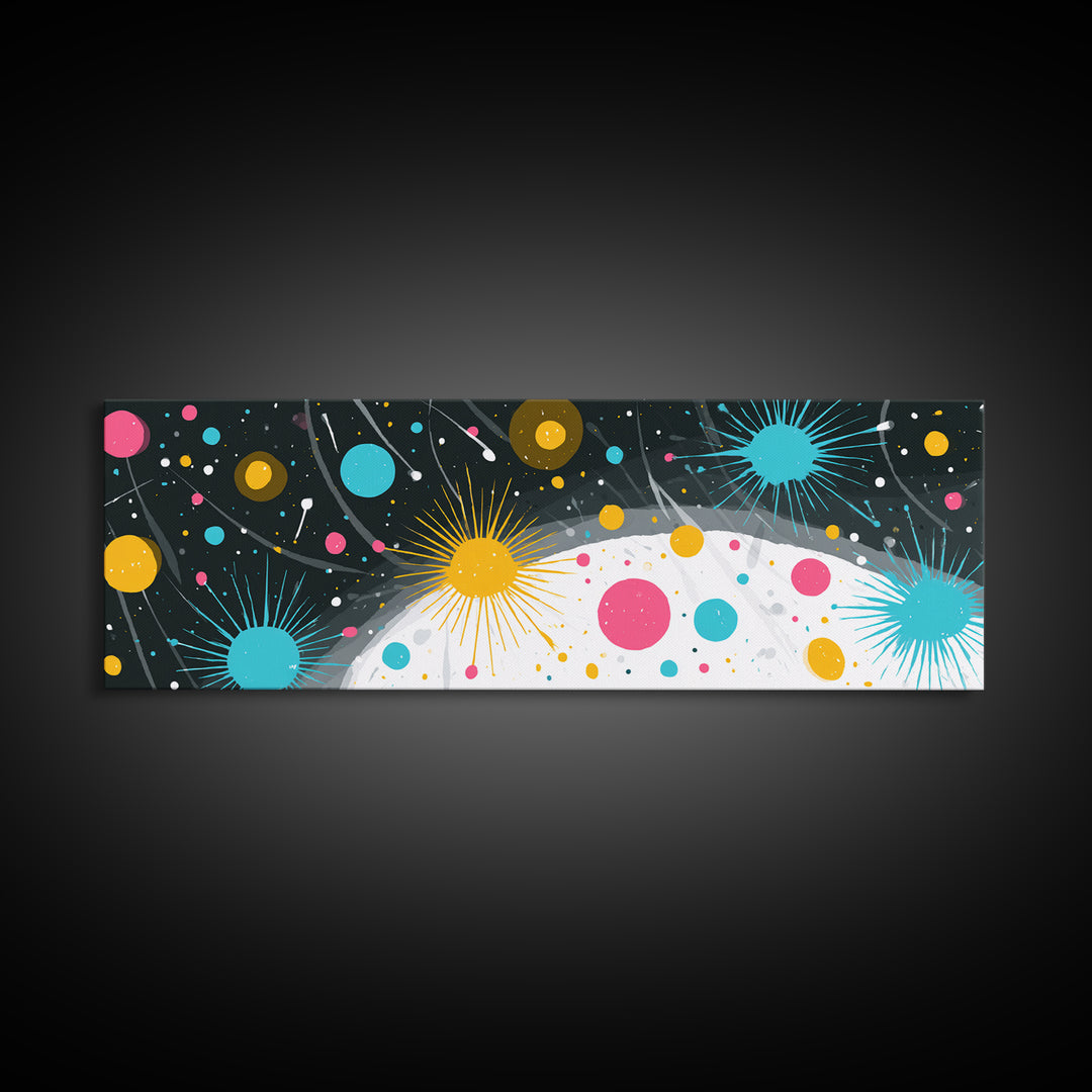 Playful Atomic Dots And Starbursts Wall Art, Midcentury Modern Abstract Poster, Colorful Retro Decor, Kids Room Print Gift