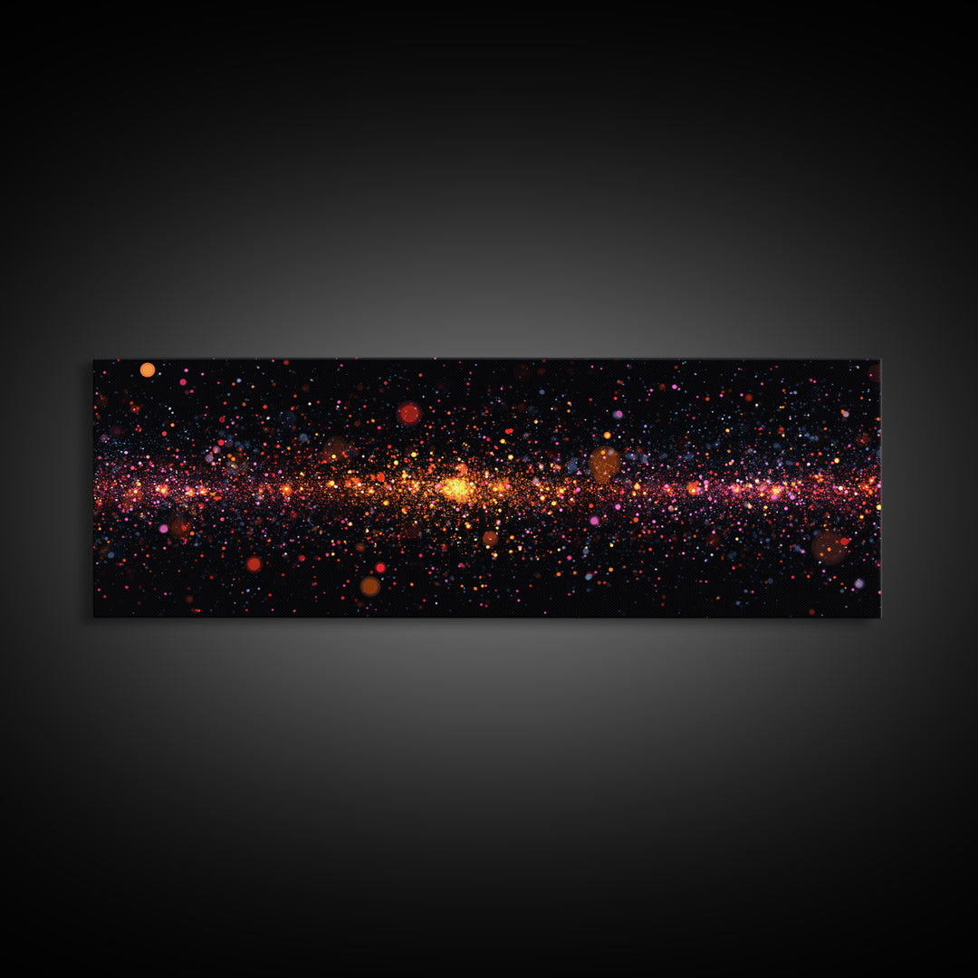 Radiant Particle Galaxy Horizon Wall Art, Space Abstract Art, Modern Digital Art Print, Cosmic Retro Decor, Large Canvas