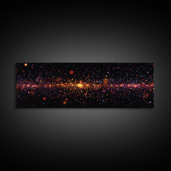 Radiant Particle Galaxy Horizon Wall Art, Space Abstract Art, Modern Digital Art Print, Cosmic Retro Decor, Large Canvas