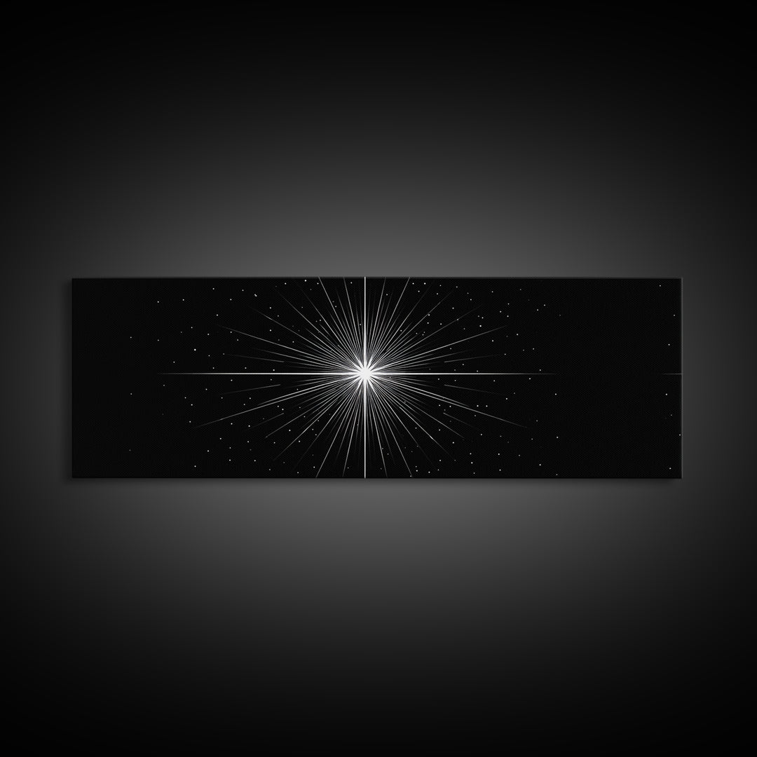 Monochrome Starburst Light On Black Wall Art, Minimalist Abstract Poster, Op Art Print, Modern Geometric Home Decor Gift
