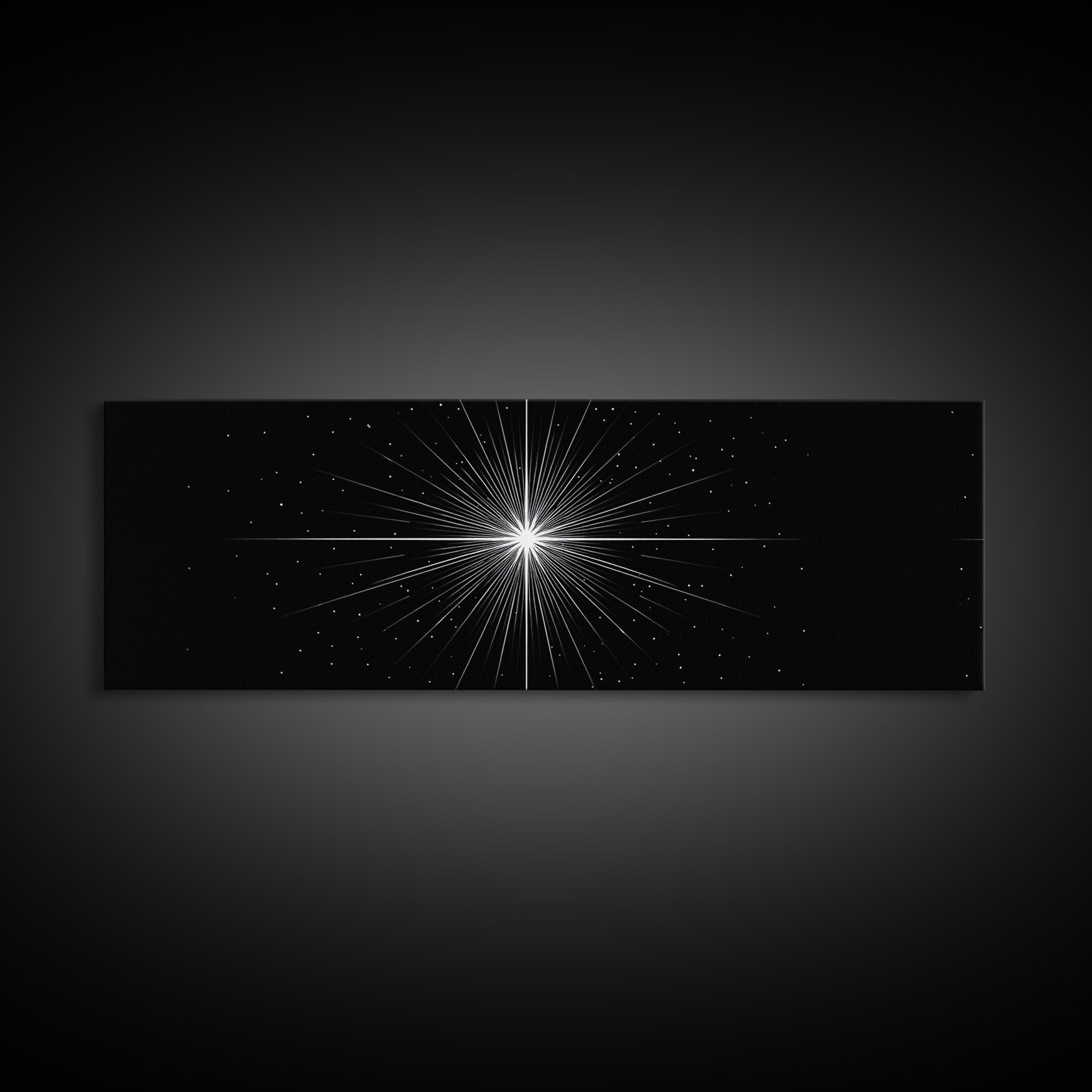 Monochrome Starburst Light On Black Wall Art, Minimalist Abstract Poster, Op Art Print, Modern Geometric Home Decor Gift