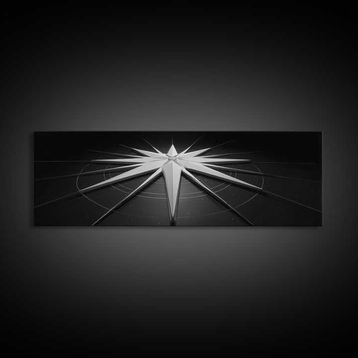 Futuristic White Star Sculpture Canvas Print, Black And White Wall Art, Modern Geometric Decor, Sci Fi Office Poster Gift