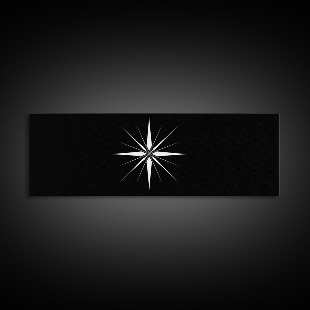 White Atomic Starburst On Black Wall Art, Midcentury Modern Geometric Print, Minimalist Retro Wall Decor, MCM Home Office Art