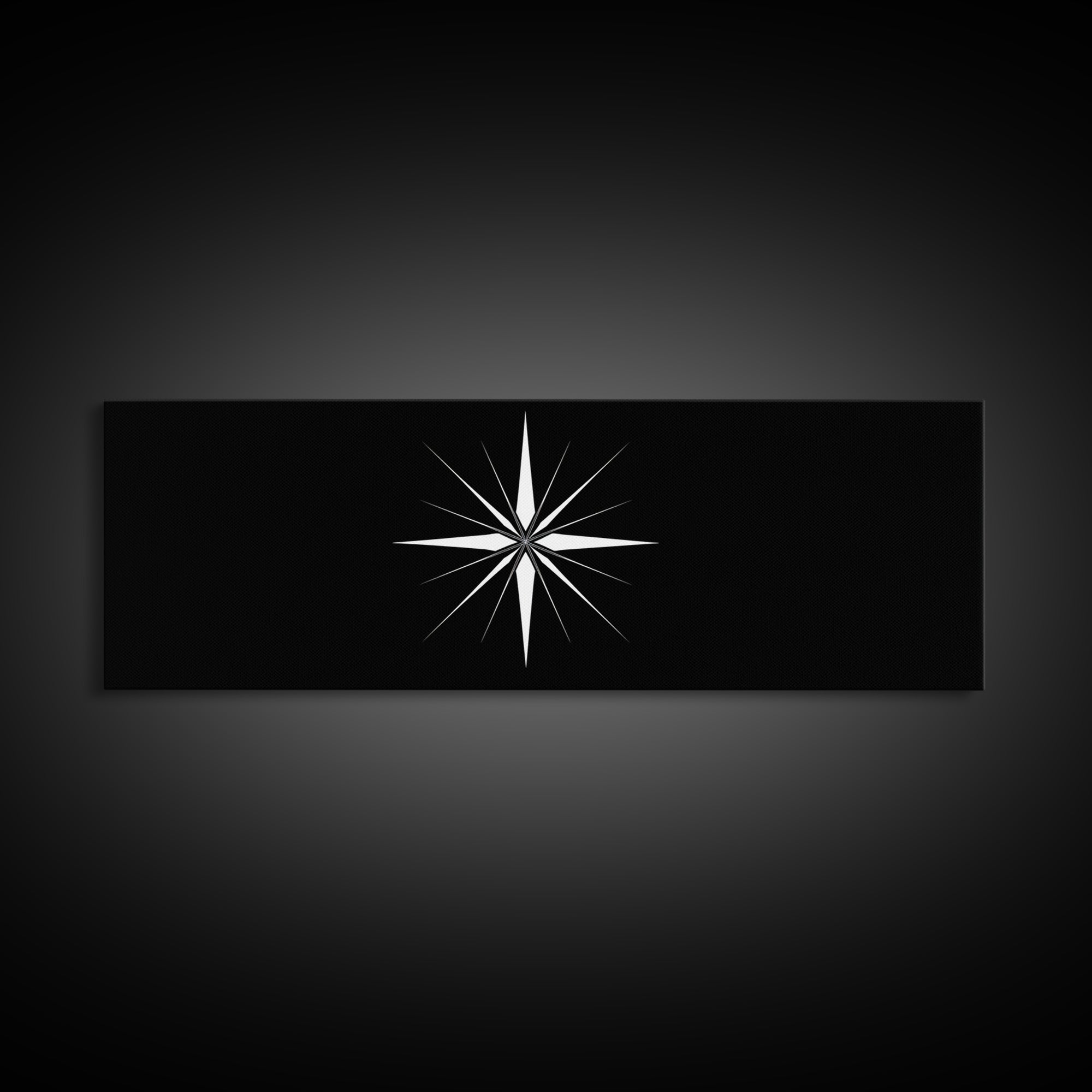 White Atomic Starburst On Black Wall Art, Midcentury Modern Geometric Print, Minimalist Retro Wall Decor, MCM Home Office Art