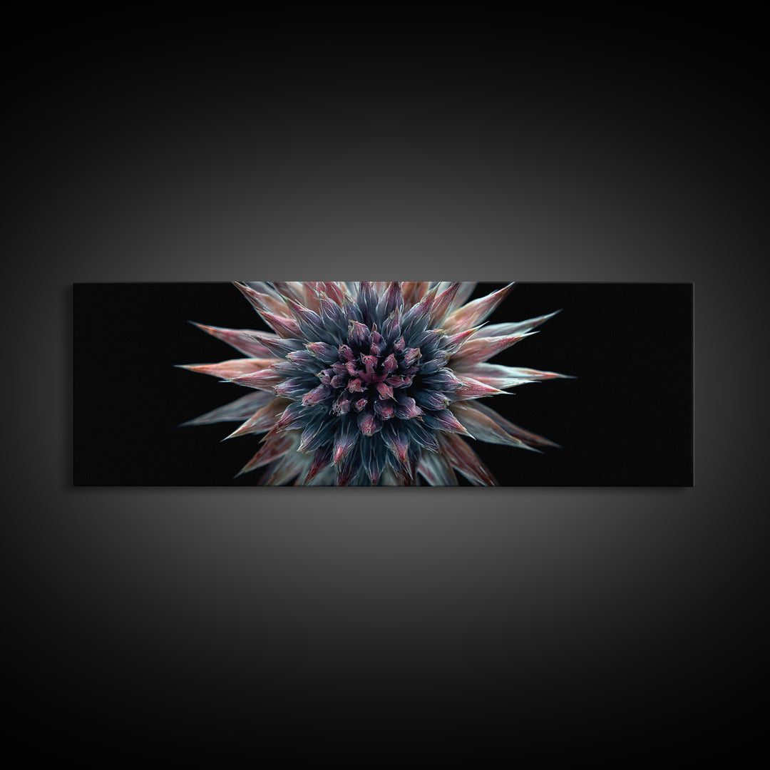 Dark Metallic Spiked Floral Bloom Framed Canvas Print, Modern Abstract Art, Black Wall Art, Statement Wall Decor For Living Room