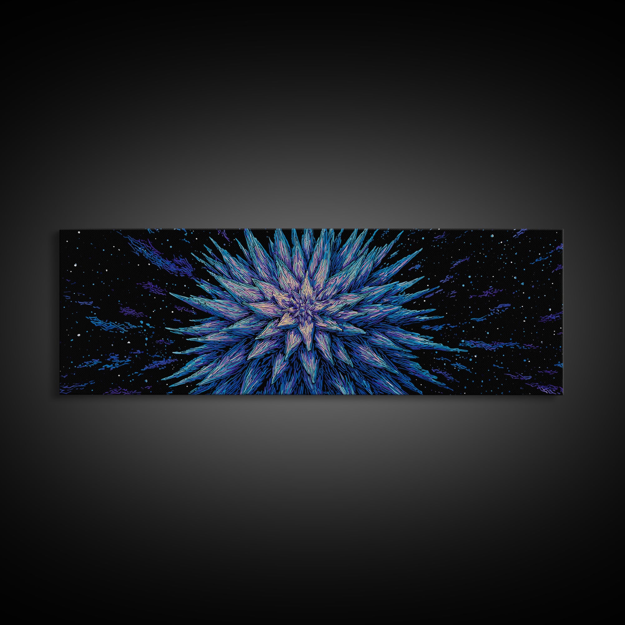 Electric Blue Crystal Explosion Canvas Print, Modern Abstract Art, Cosmic Retro Wall Art, Large Sci Fi Retro Art, Office Decor