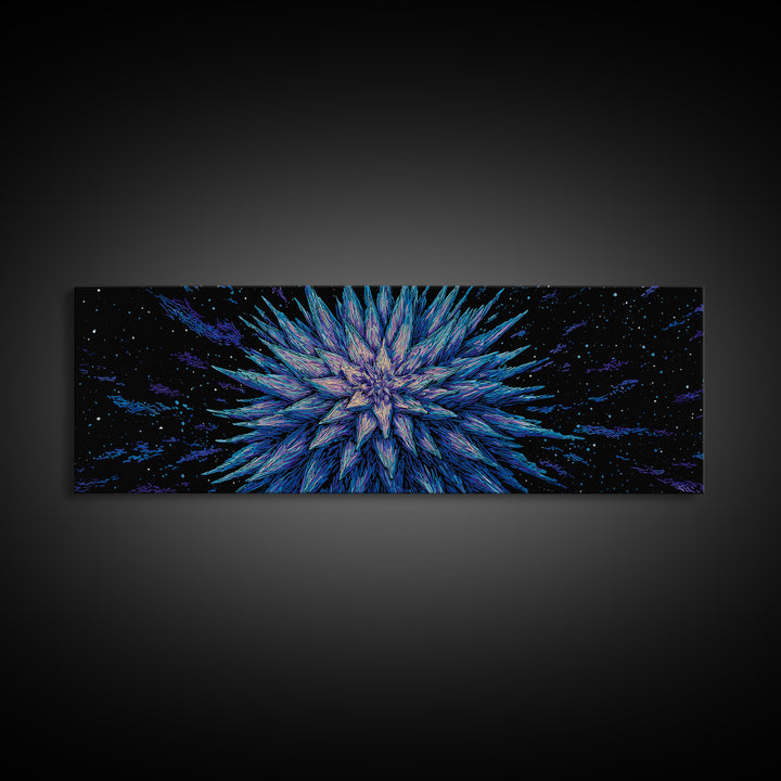 Electric Blue Crystal Explosion Canvas Print, Modern Abstract Art, Cosmic Retro Wall Art, Large Sci Fi Retro Art, Office Decor