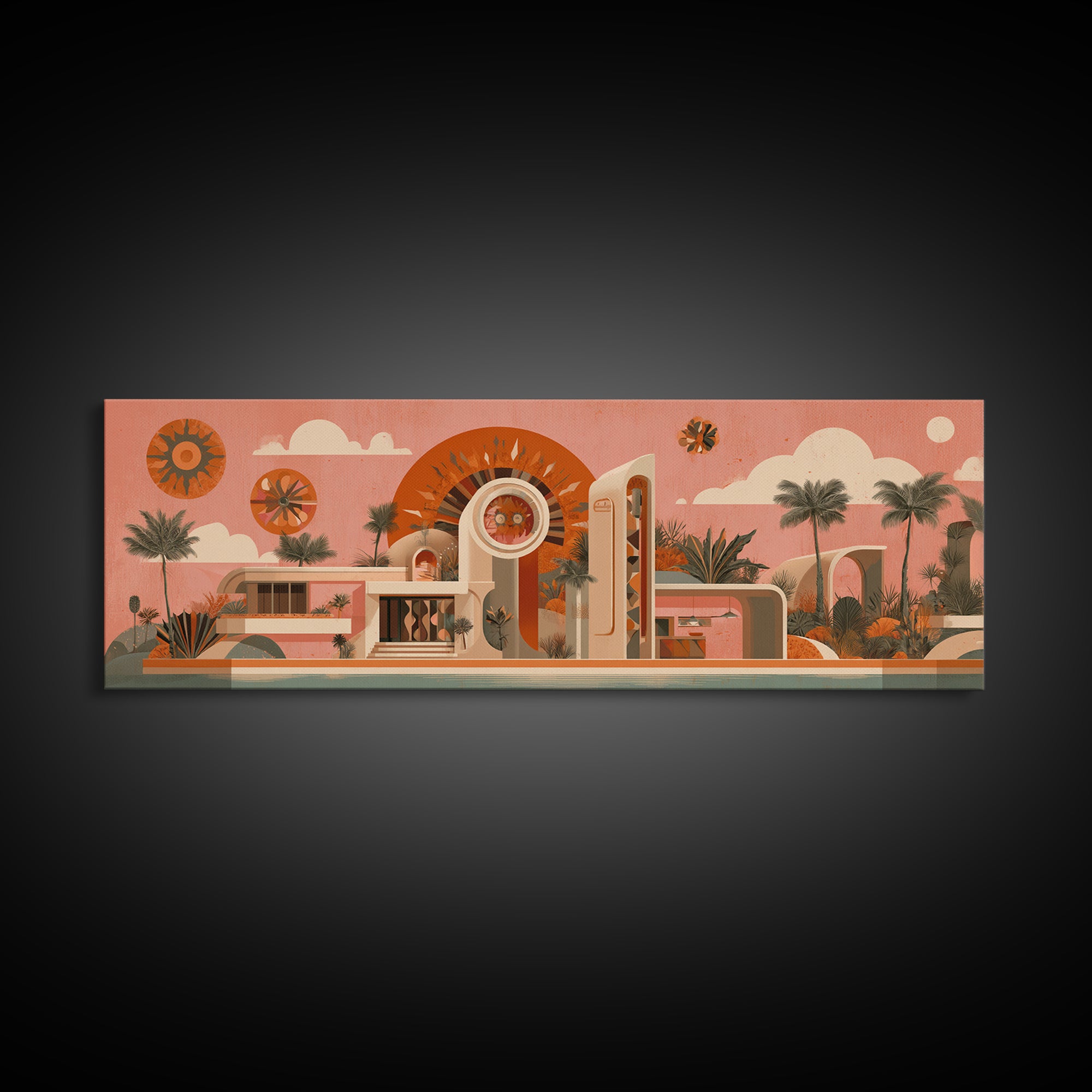 Peach Palm Springs Desert House Canvas Print, Midcentury Modern Wall Art, Retro Architecture Poster, Orange Home Decor Print