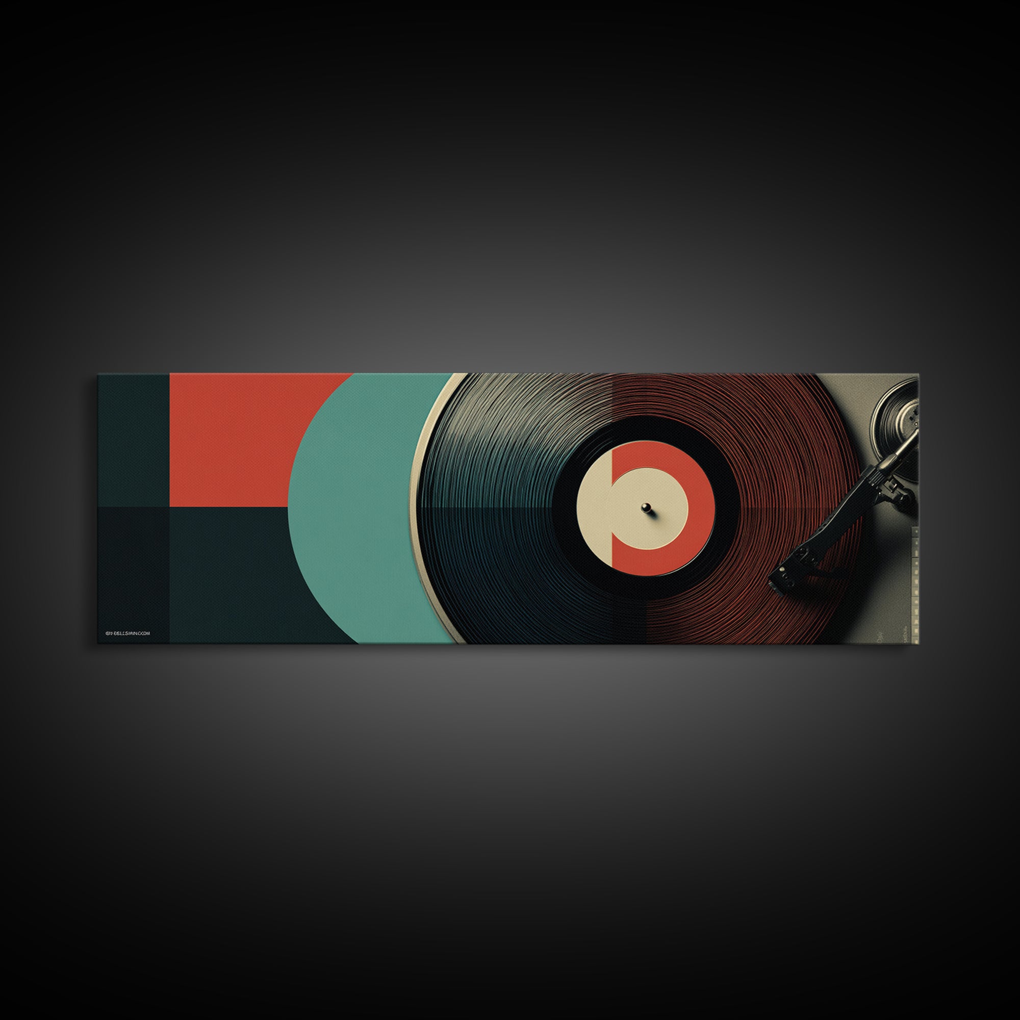 Close Up Vinyl Record Canvas Print, Modern Retro Wall Art, Midcentury Music Poster, Bold MCM Decor For Studio And Den Gift