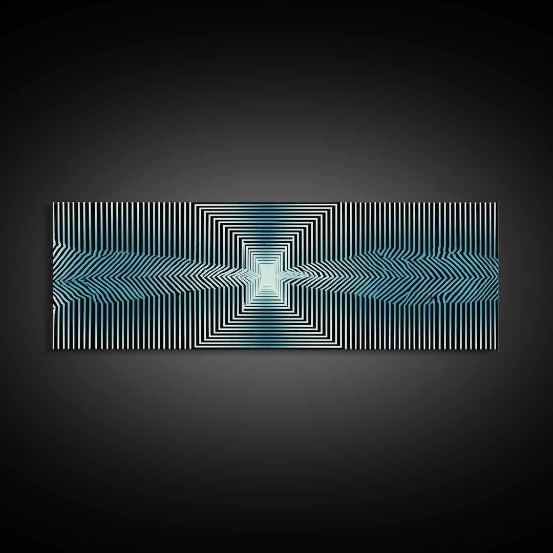 Optical Illusion Line Wall Art, Op Art Geometric Print, Modern Abstract Art, Blue Black Minimalist Decor For Office Gift