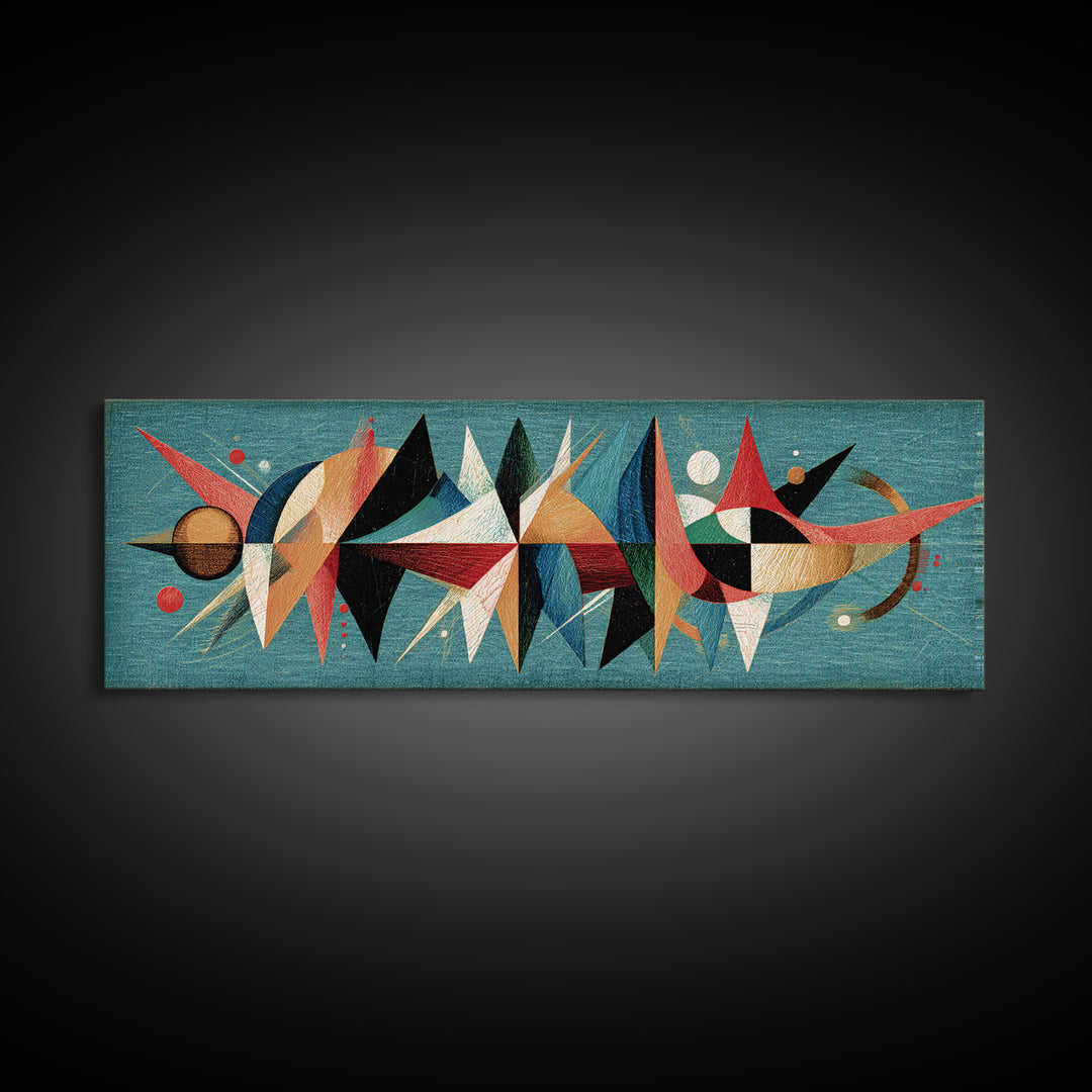 Atomic Abstract Shapes Canvas Print, Teal Midcentury Modern Wall Art, Geometric Retro Poster, Colorful MCM Home Office Decor