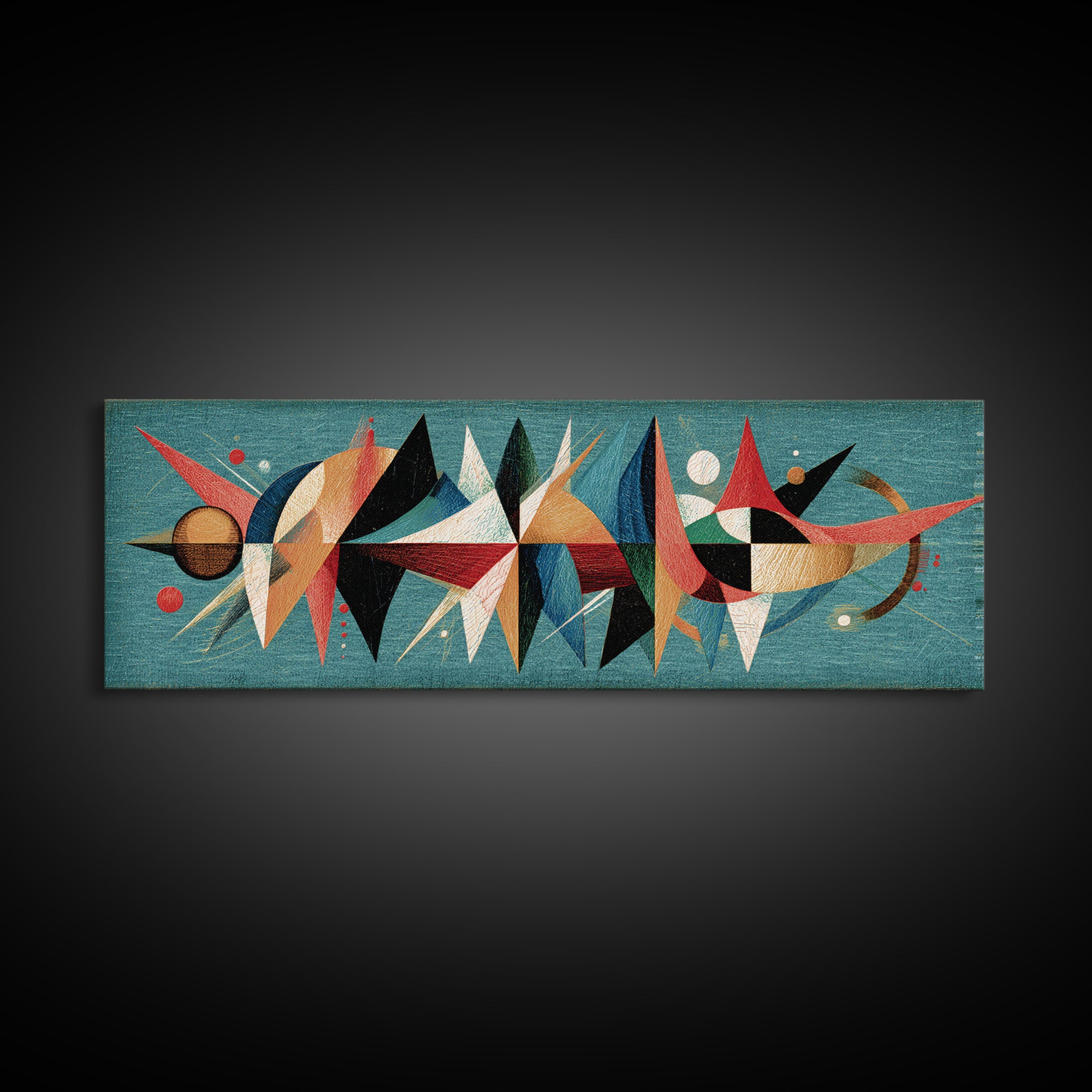 Atomic Abstract Shapes Canvas Print, Teal Midcentury Modern Wall Art, Geometric Retro Poster, Colorful MCM Home Office Decor
