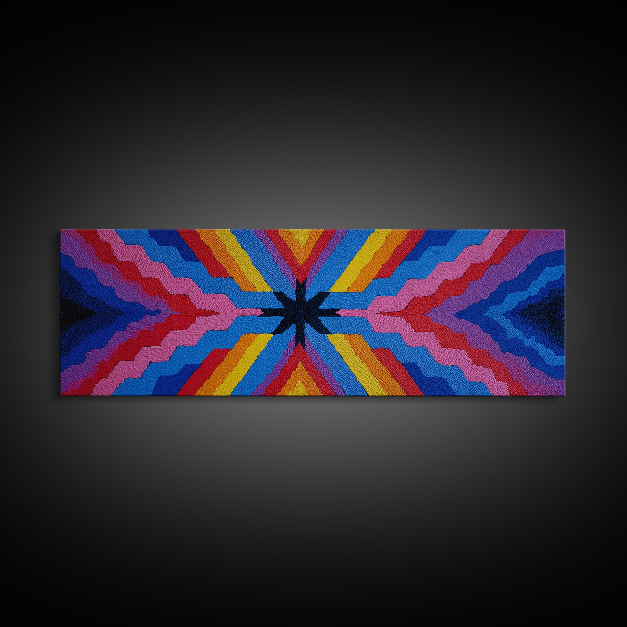 Rainbow Zigzag Kaleidoscope Wall Art, Colorful 70s Retro Poster, Geometric Abstract Art Print, Groovy MCM Living Room Decor