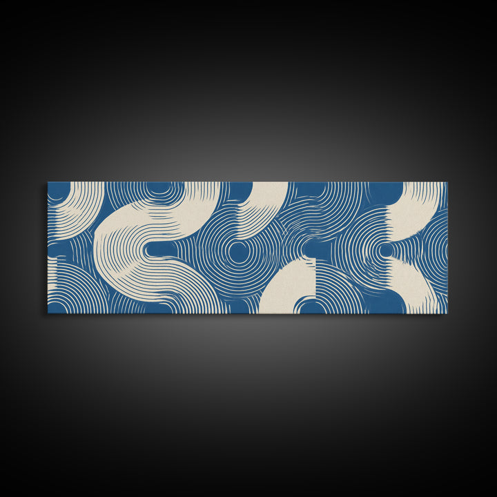 Blue Wave Pattern Wall Art, Scandinavian Modern Art Print, Abstract Line Poster, Coastal Geometric Decor For Bathroom Or Bedroom